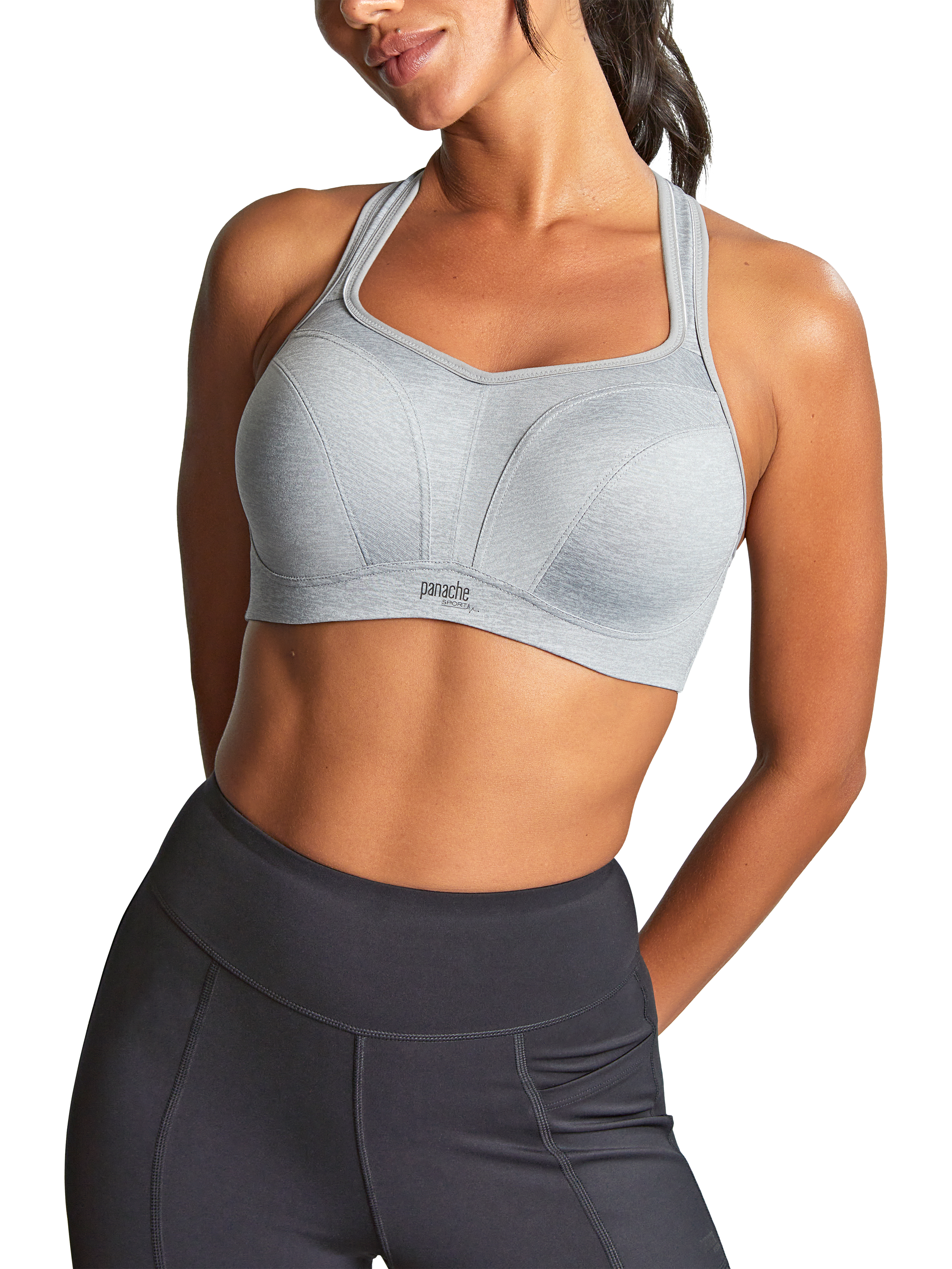 Product image 1 of 4, which shows Panache Power Underwired Sports Bra, Grey Marl, 28DD