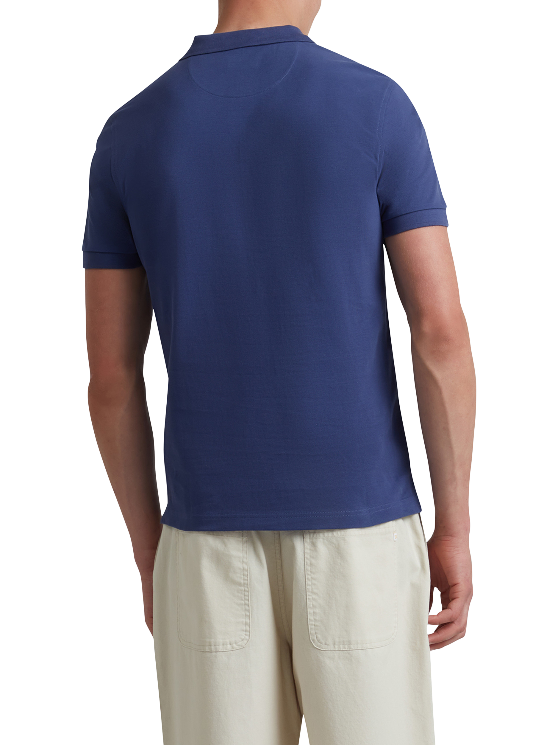 Product image 2 of 5, which shows Farah Organic Cotton Slim Fit Short Sleeve Blanes Polo Shirt, Sigil Blue, S