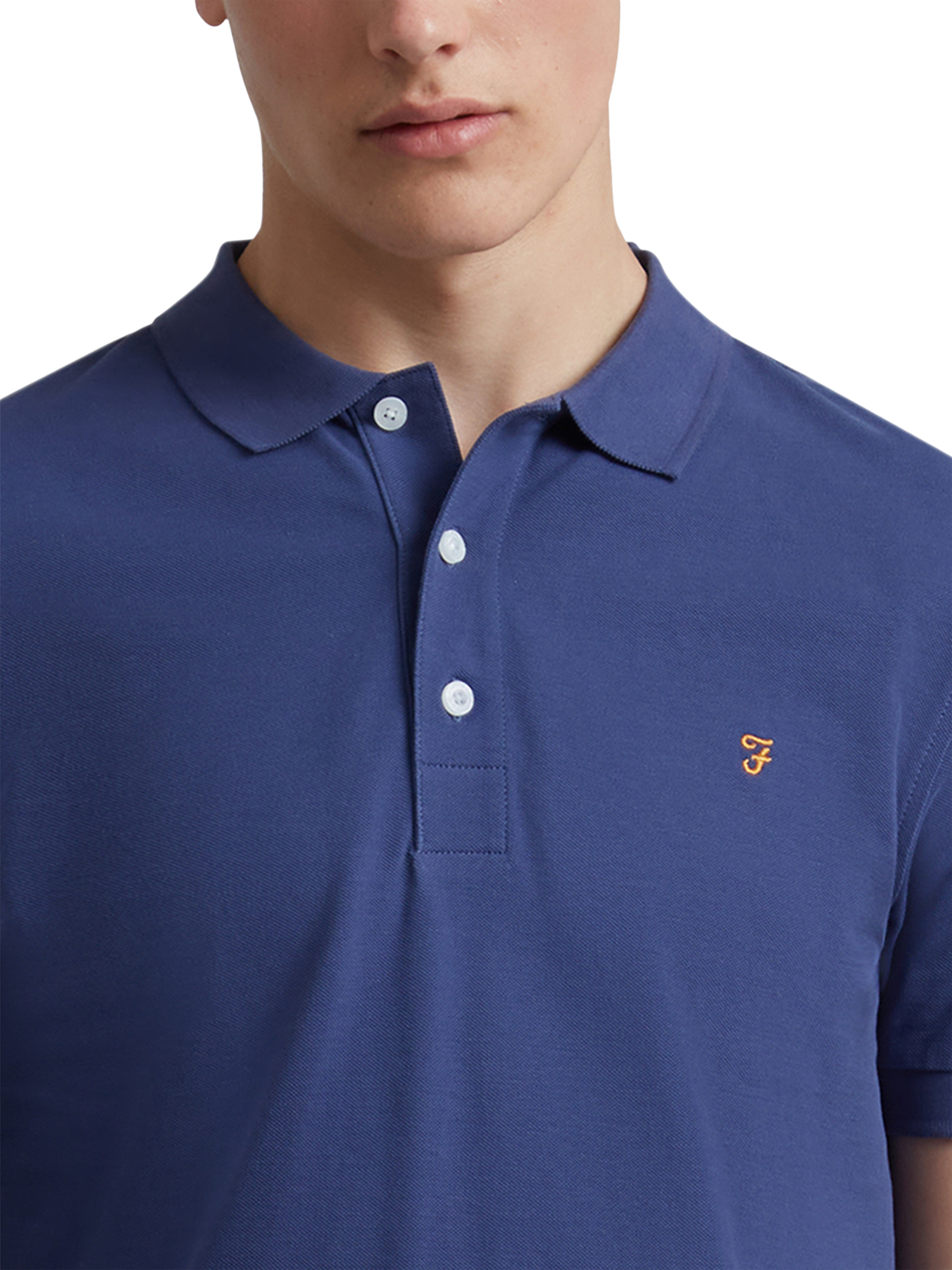 Product image 3 of 5, which shows Farah Organic Cotton Slim Fit Short Sleeve Blanes Polo Shirt, Sigil Blue, S