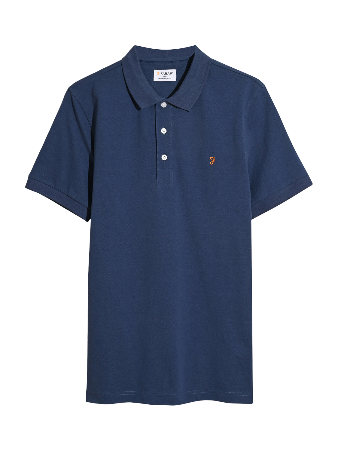 Product image 4 of 5, which shows Farah Organic Cotton Slim Fit Short Sleeve Blanes Polo Shirt, Sigil Blue, S