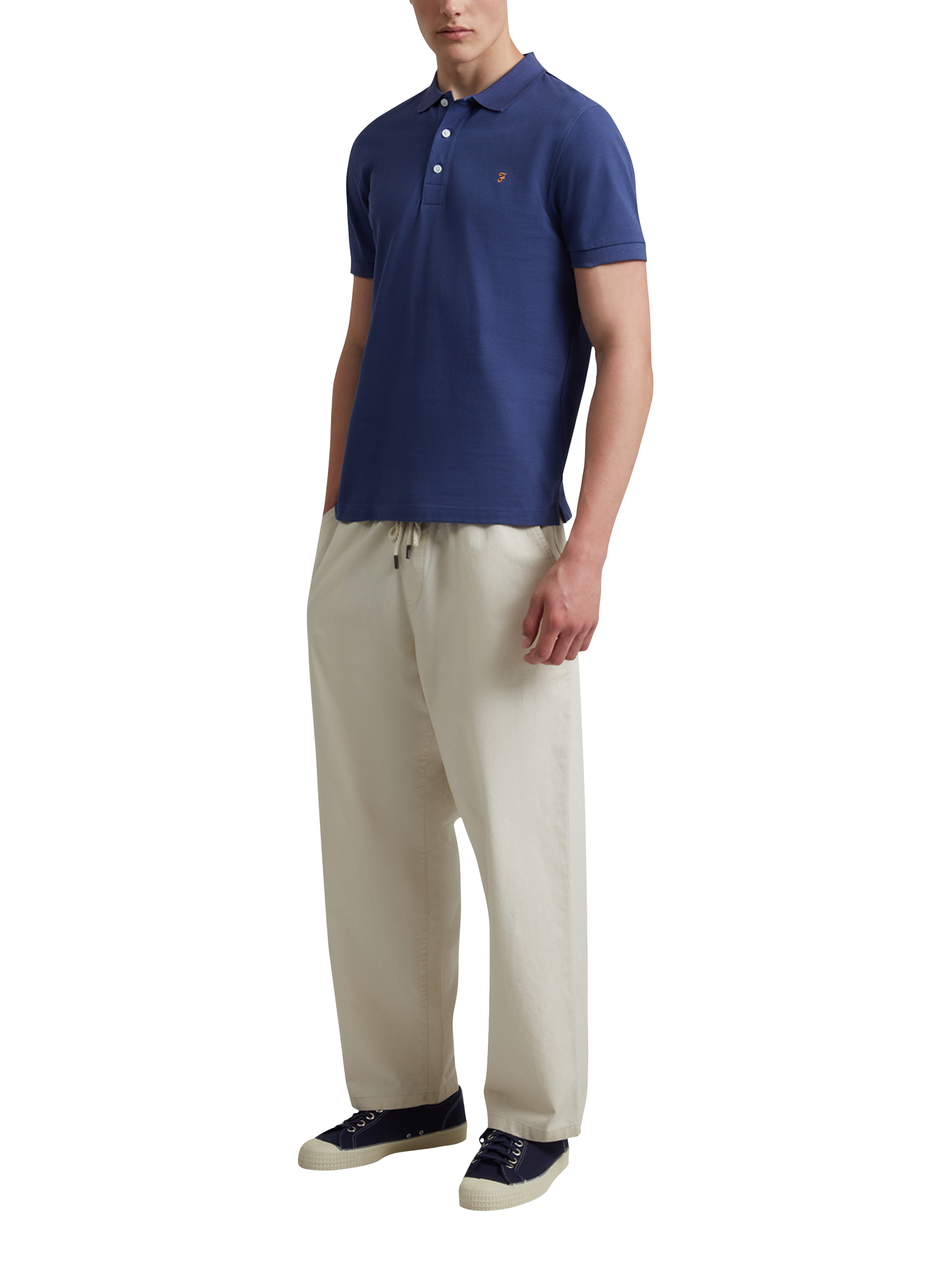 Product image 5 of 5, which shows Farah Organic Cotton Slim Fit Short Sleeve Blanes Polo Shirt, Sigil Blue, S