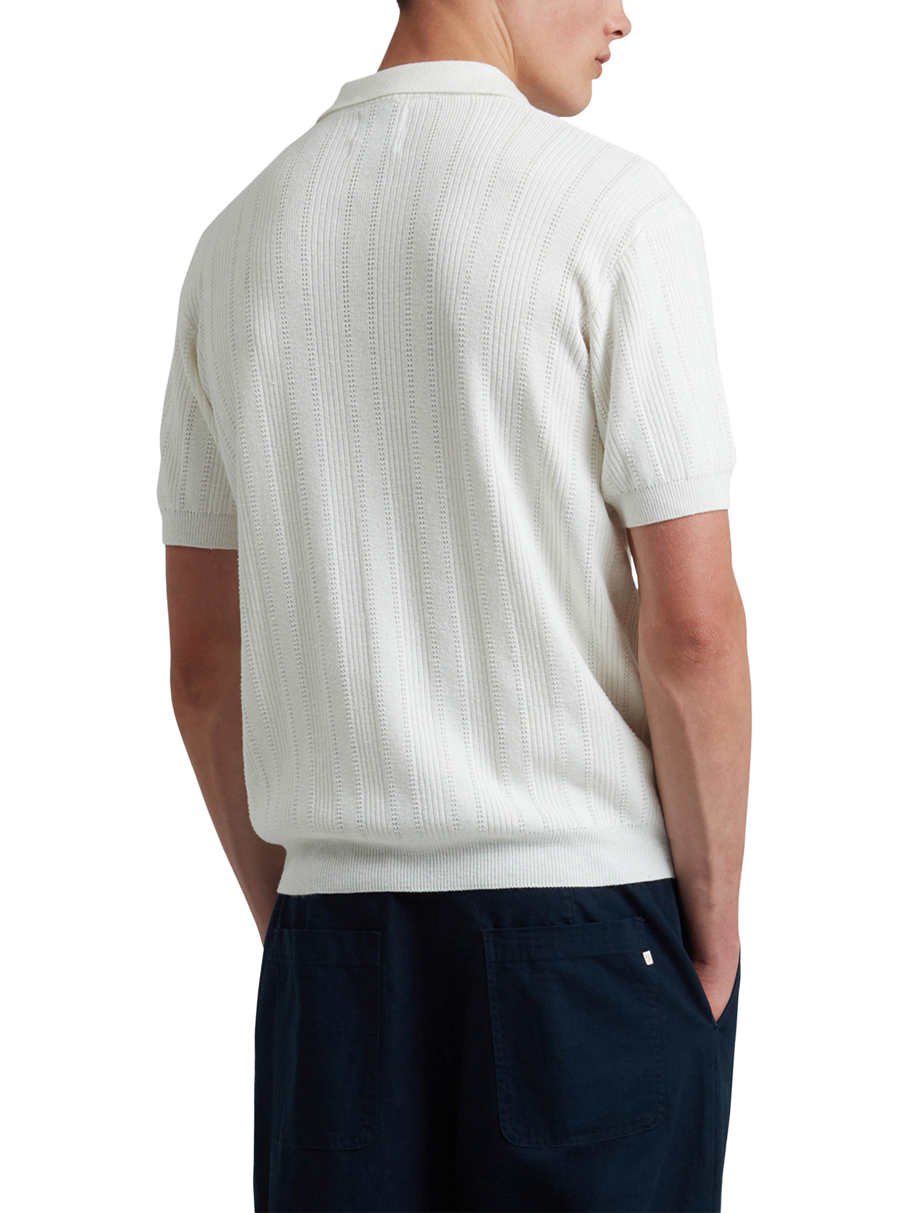 Product image 2 of 5, which shows Farah Woodford Cotton Blend Loose Fit Short Sleeve Polo Shirt, Ecru, S