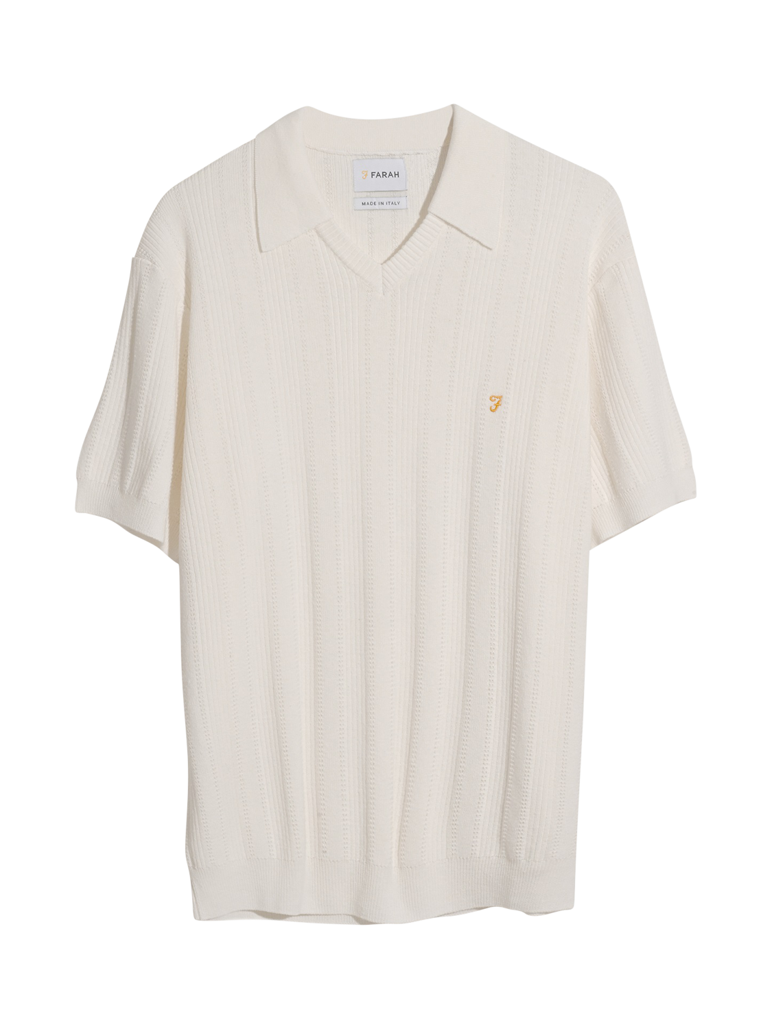 Product image 4 of 5, which shows Farah Woodford Cotton Blend Loose Fit Short Sleeve Polo Shirt, Ecru, S