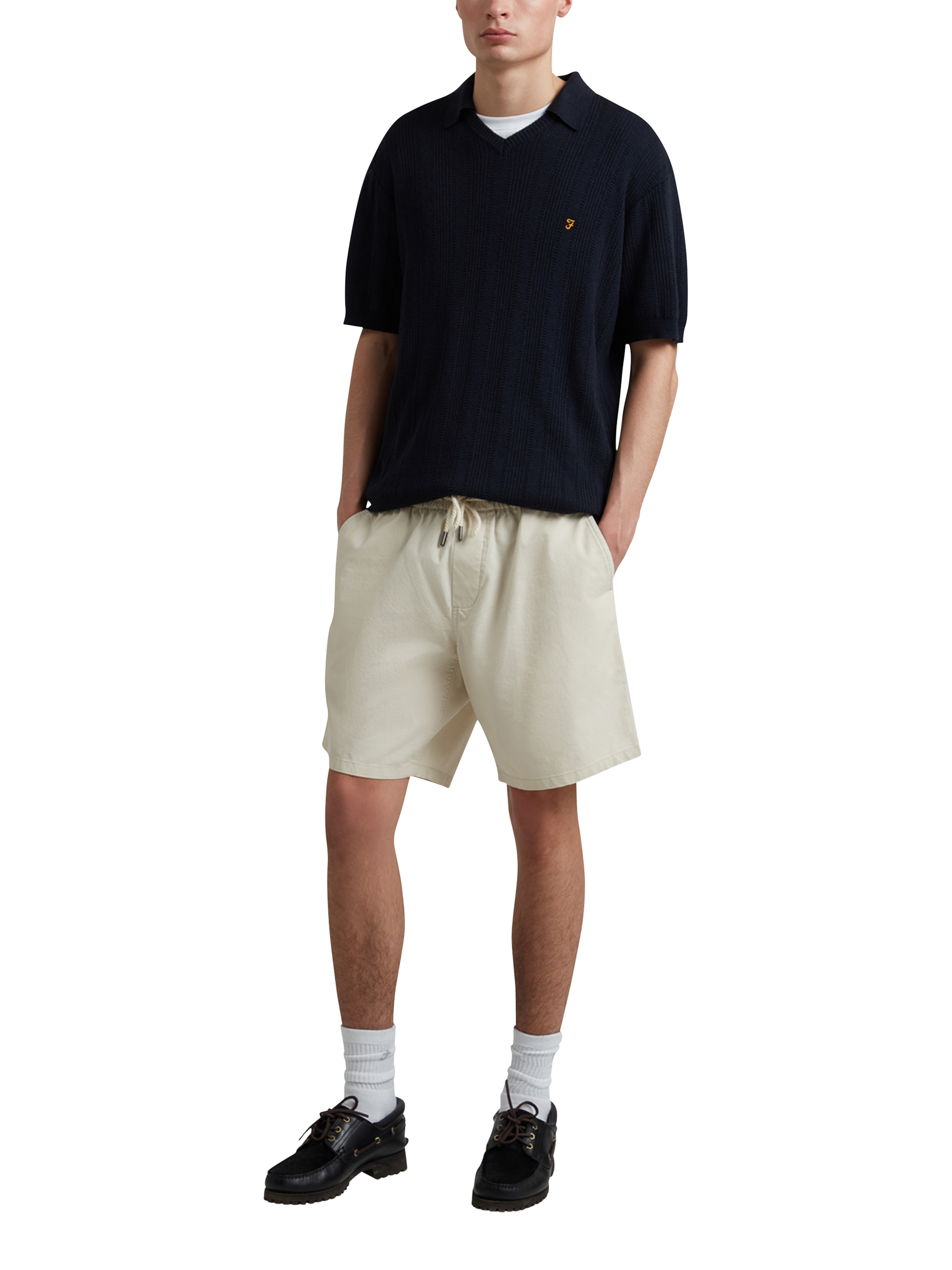 Product image 5 of 5, which shows Farah Woodford Cotton Blend Loose Fit Short Sleeve Polo Shirt, True Navy, S
