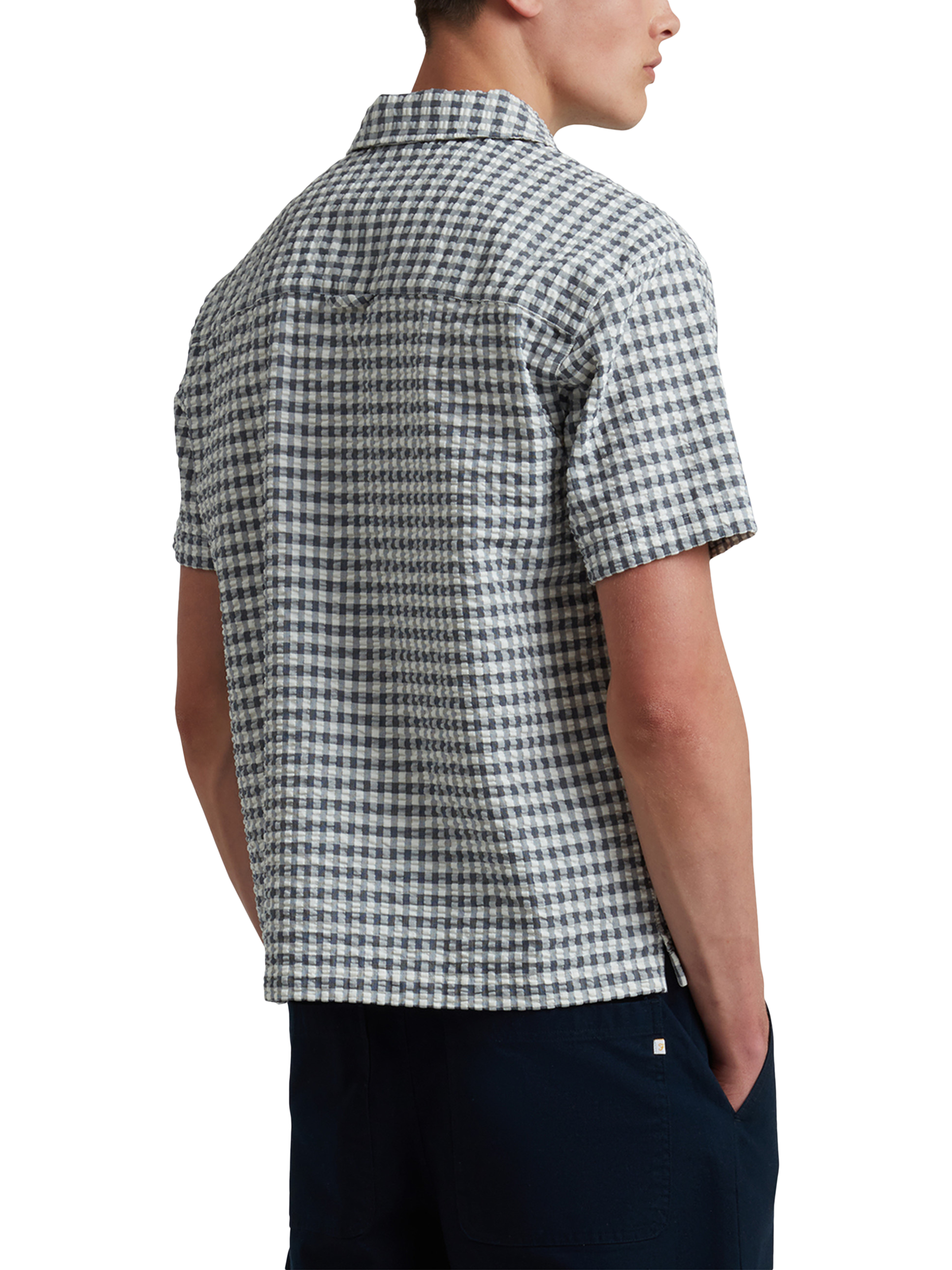 Product image 2 of 5, which shows Farah Kegan Organic Cotton Loose Fit Check Shirt, True Navy, True Navy, S