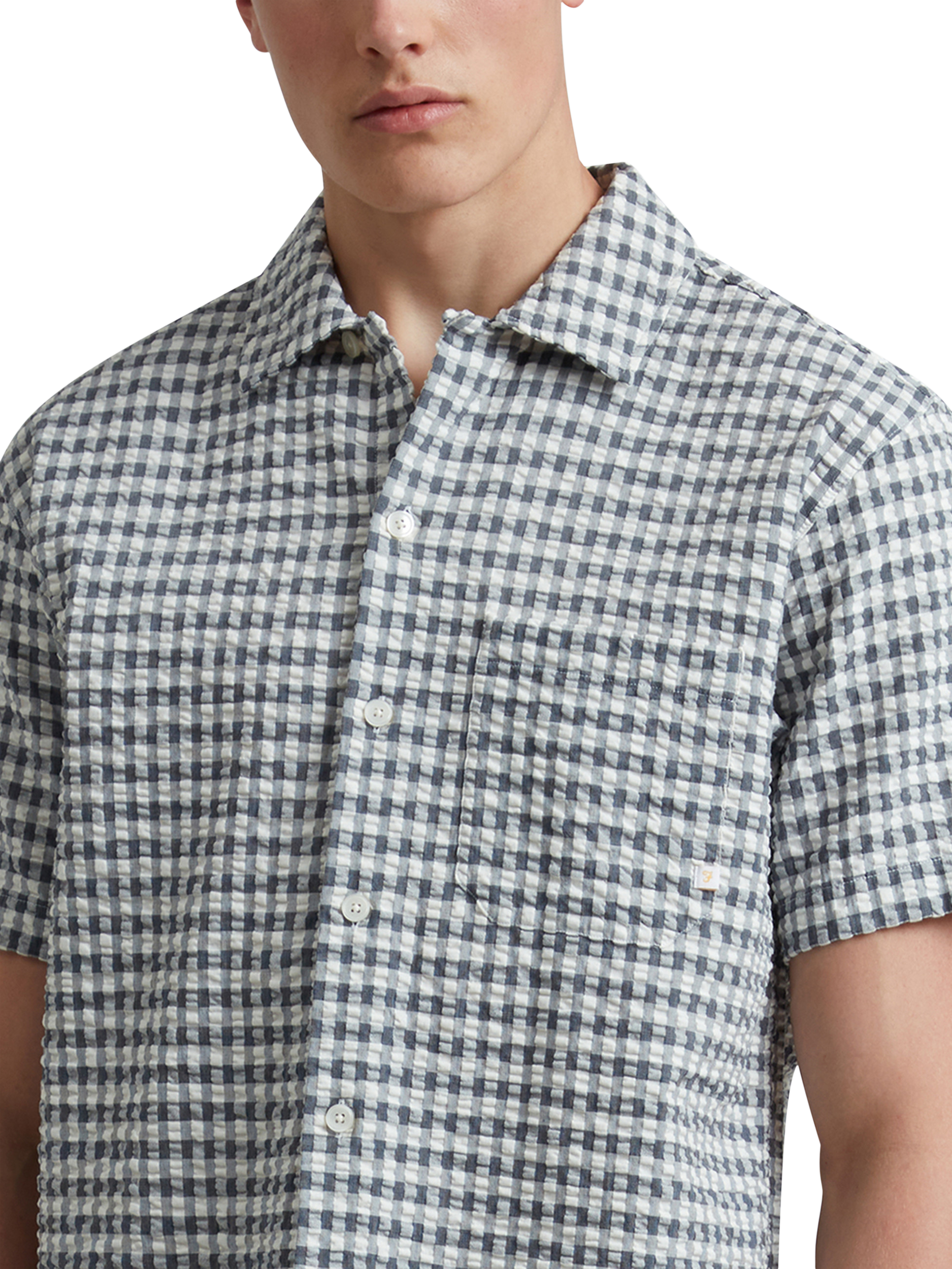 Product image 3 of 5, which shows Farah Kegan Organic Cotton Loose Fit Check Shirt, True Navy, True Navy, S