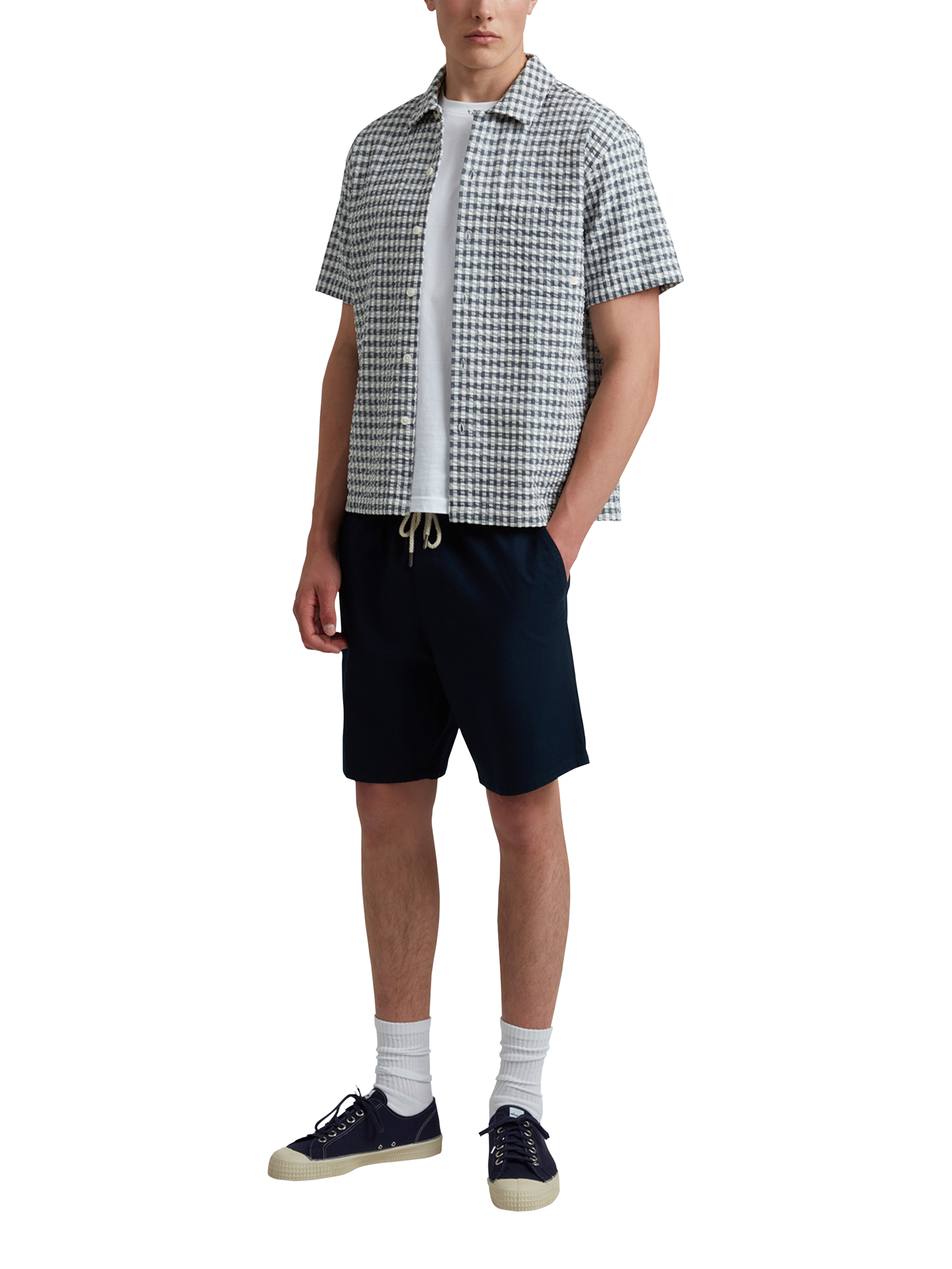 Product image 5 of 5, which shows Farah Kegan Organic Cotton Loose Fit Check Shirt, True Navy, True Navy, S