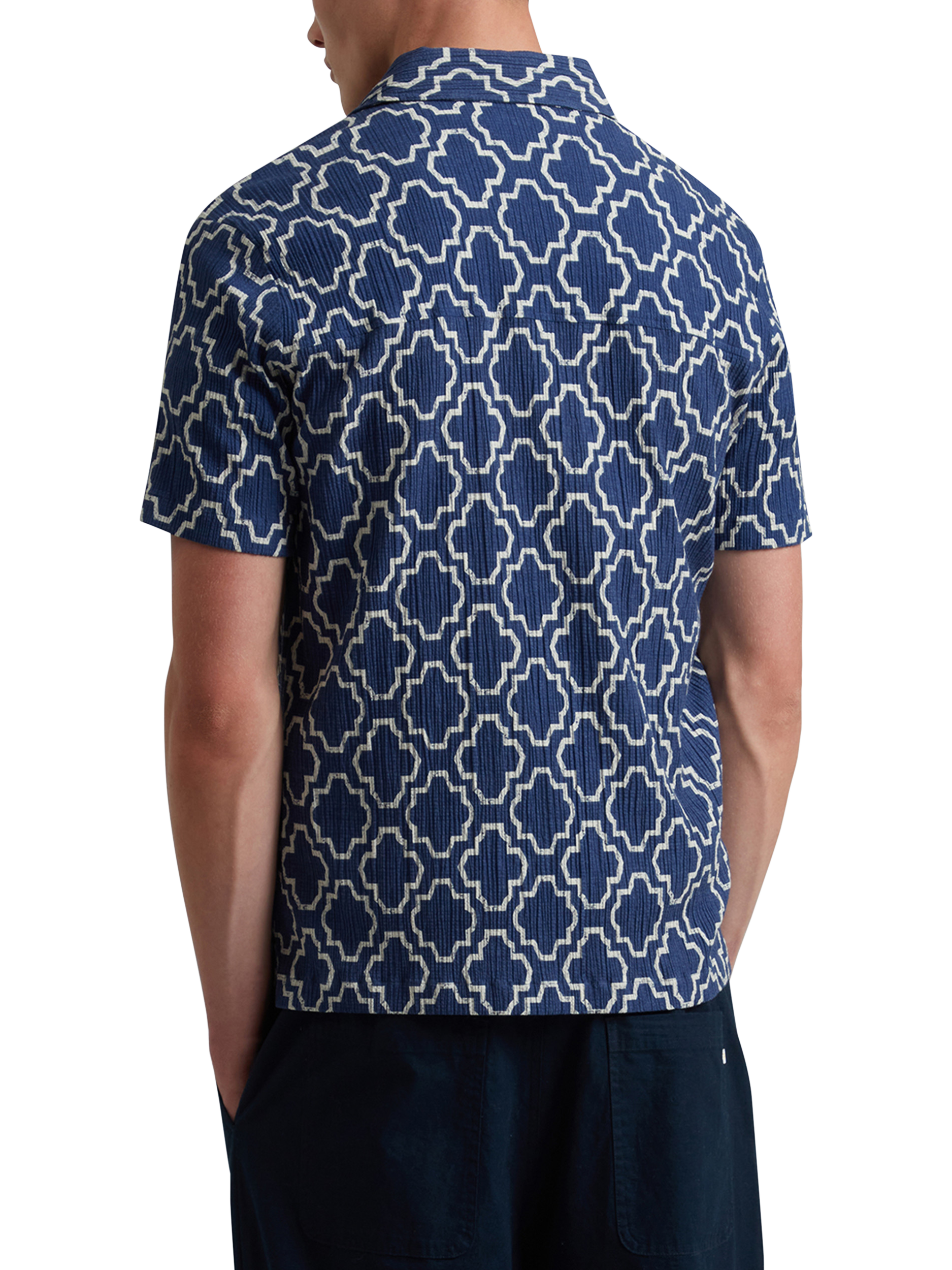 Product image 2 of 5, which shows Farah Astral Organic Cotton Regular Fit Tile Effect Shirt, Sigil Blue, S