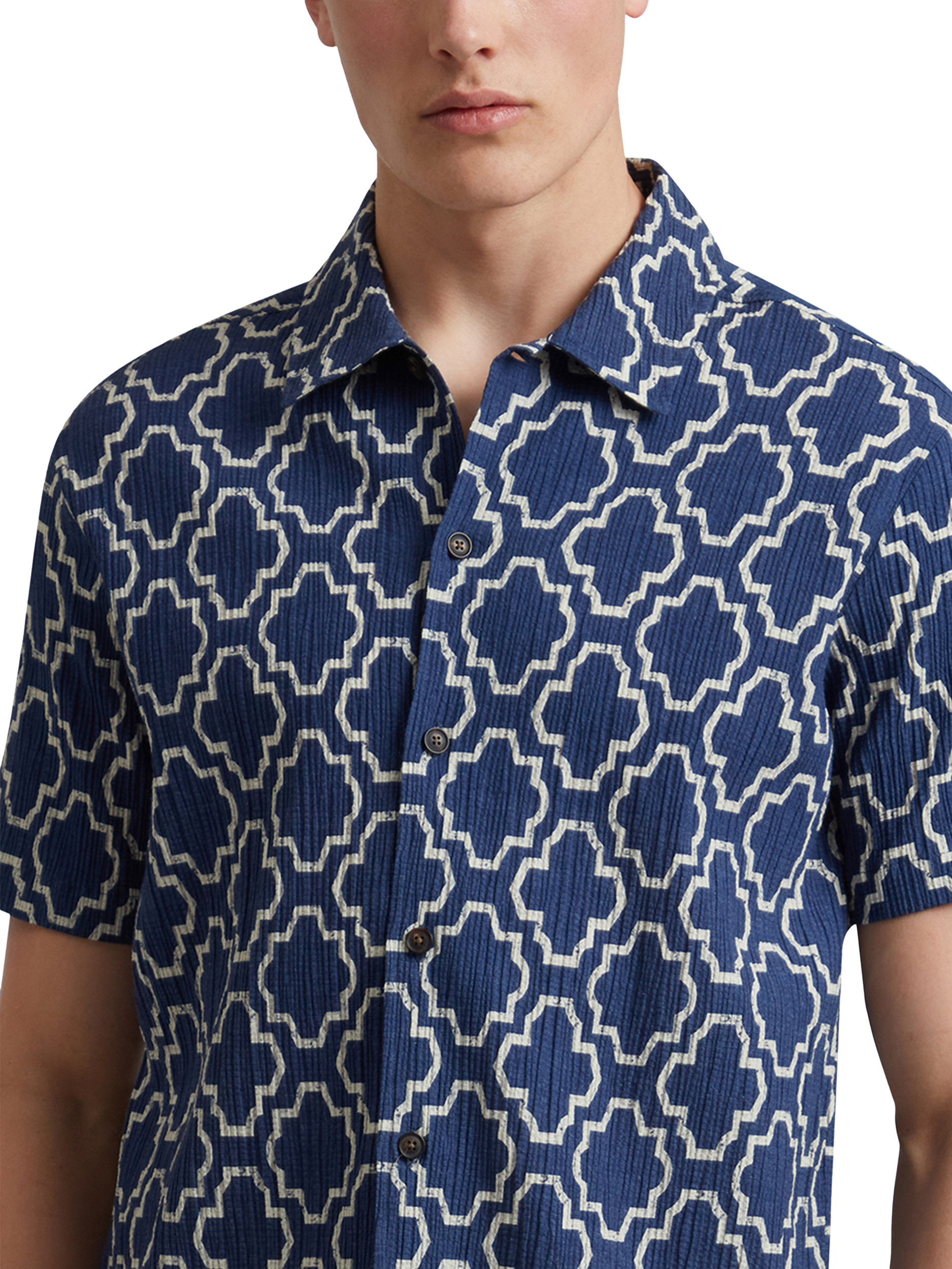 Product image 3 of 5, which shows Farah Astral Organic Cotton Regular Fit Tile Effect Shirt, Sigil Blue, S