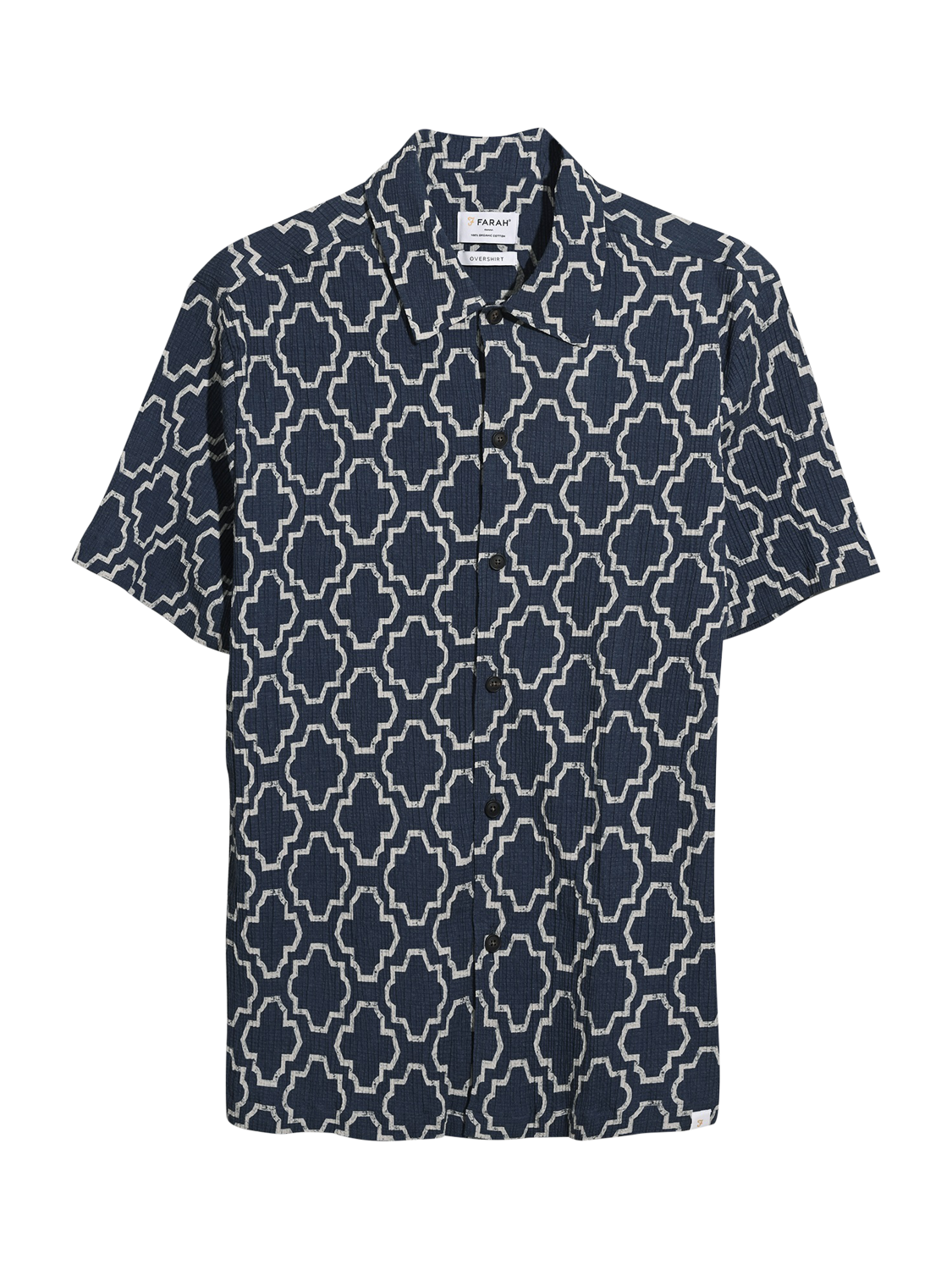 Product image 4 of 5, which shows Farah Astral Organic Cotton Regular Fit Tile Effect Shirt, Sigil Blue, S