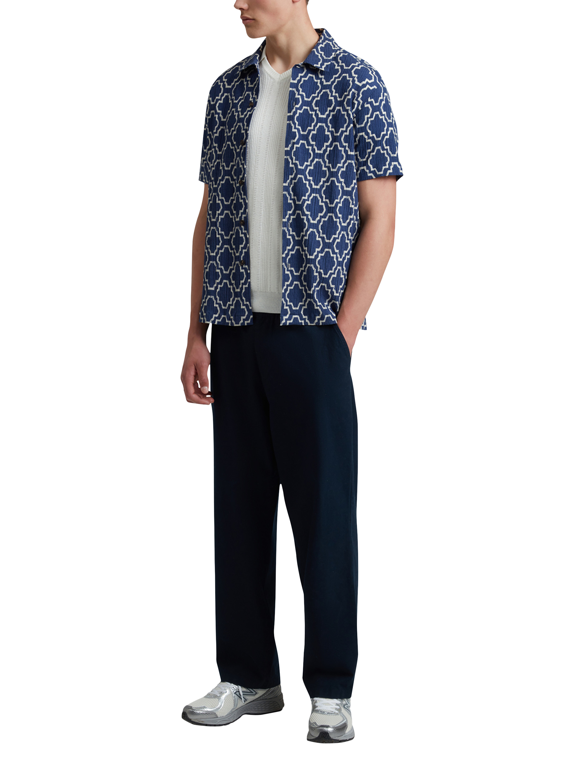 Product image 5 of 5, which shows Farah Astral Organic Cotton Regular Fit Tile Effect Shirt, Sigil Blue, S