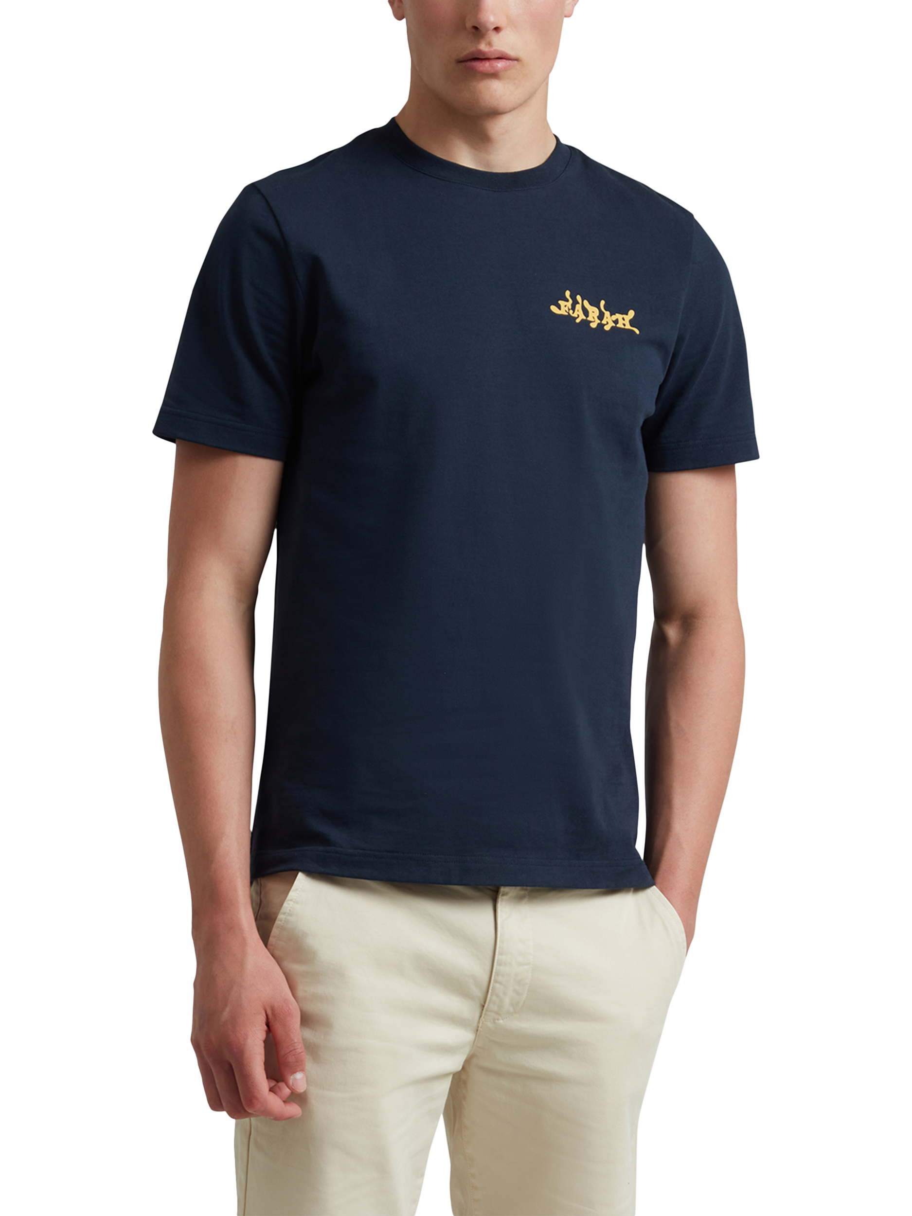 Product image 1 of 5, which shows Farah Amesbury Organic Cotton Regular Fit Short Sleeve Graphic T-Shirt, True Navy, S