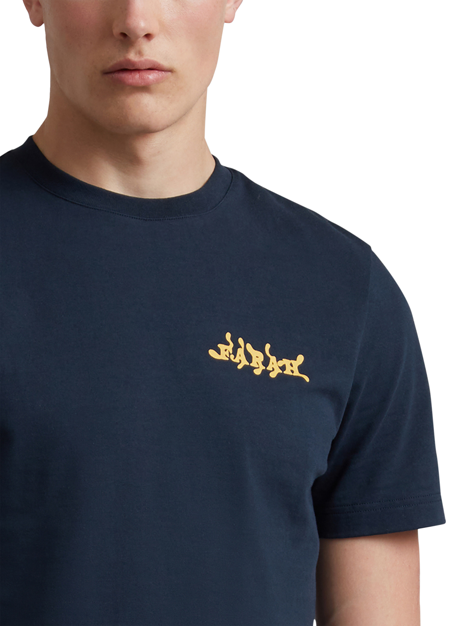 Product image 3 of 5, which shows Farah Amesbury Organic Cotton Regular Fit Short Sleeve Graphic T-Shirt, True Navy, S