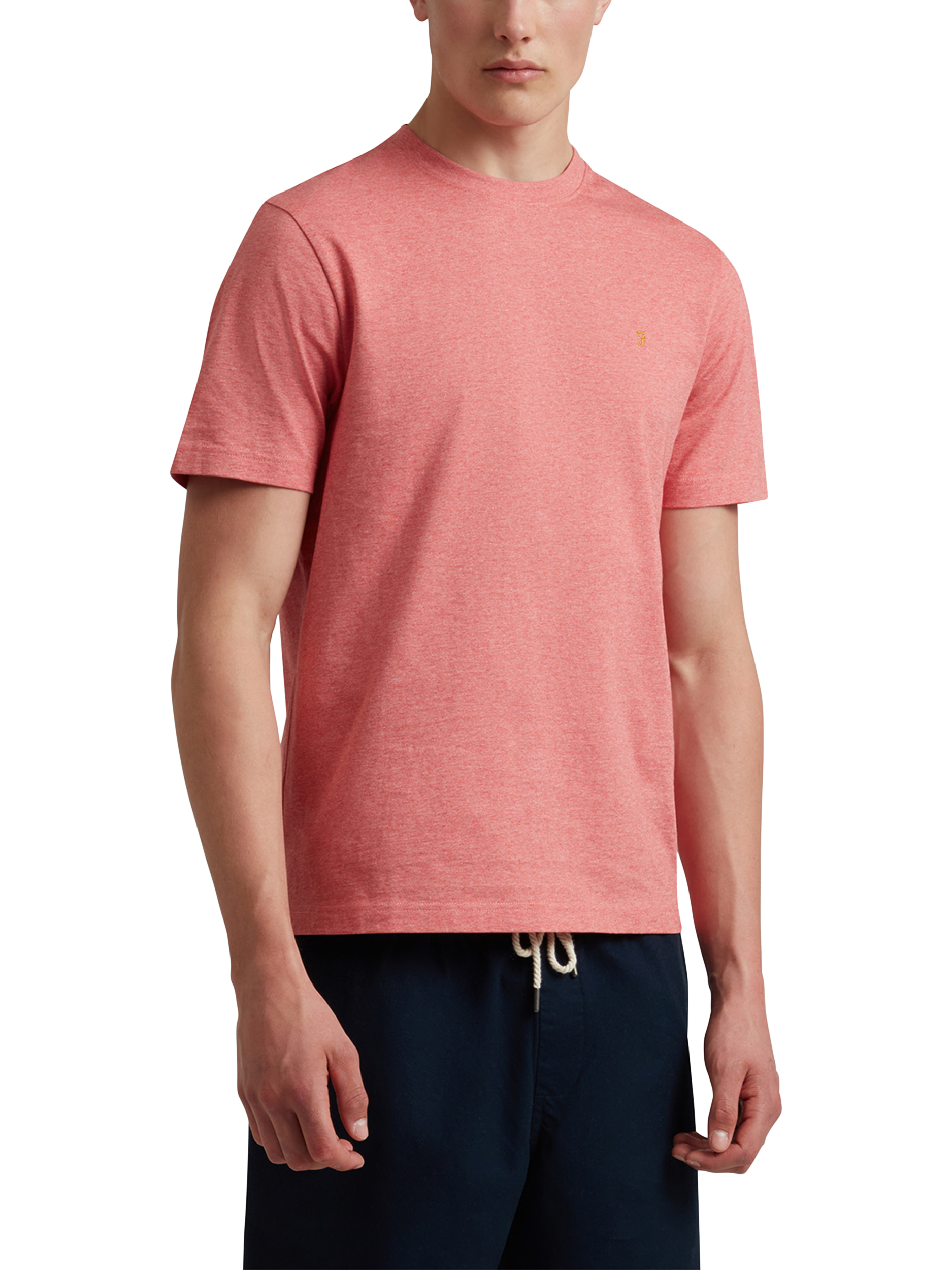 Product image 1 of 5, which shows Farah Organic Cotton Regular Fit Short Sleeve Danny T-Shirt, Carnation Pink Marl, S