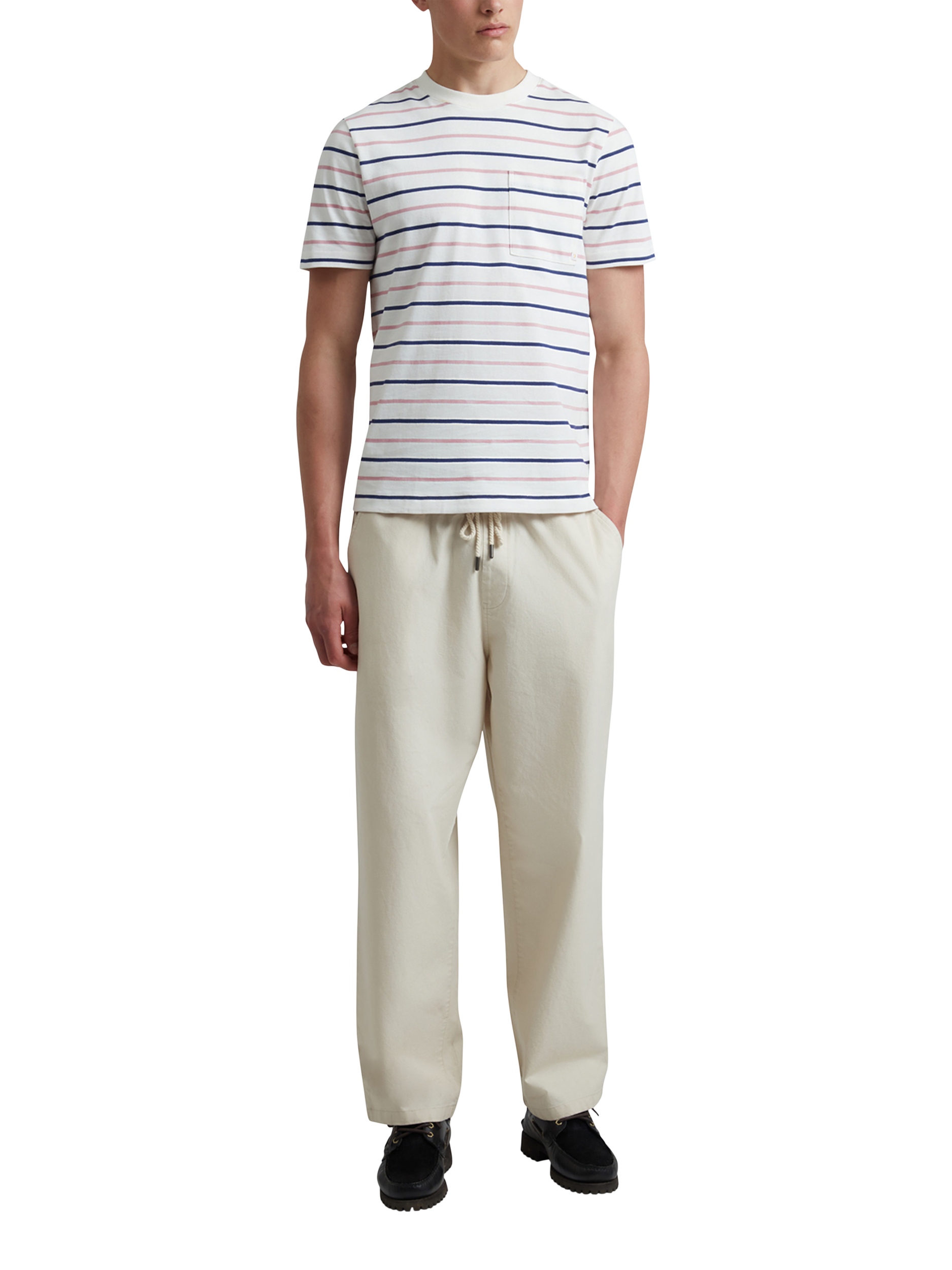 Product image 5 of 5, which shows Farah Stacy Organic Cotton Regular Fit Short Sleeve Stripe T-Shirt, Ecru, S