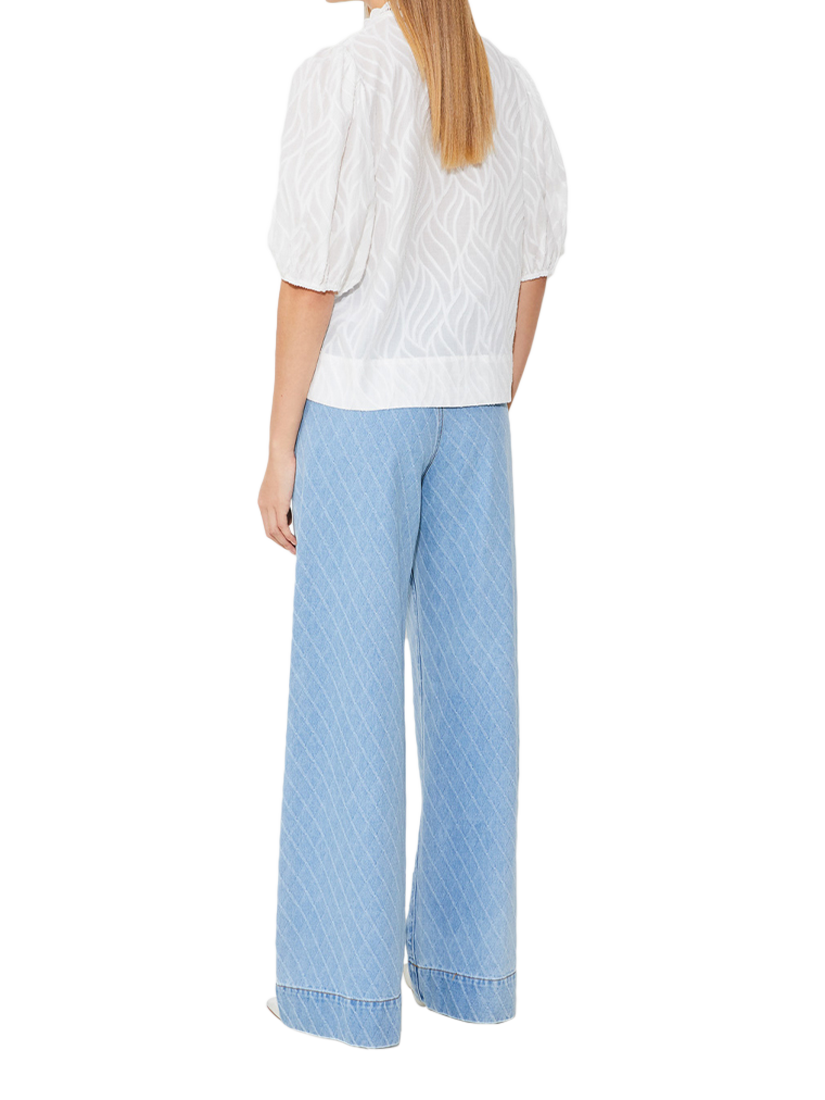 Product image 2 of 4, which shows SUNCOO Luxy Organic Cotton Tie Neck Blouse, White, XS