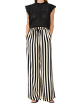 SUNCOO Jerry Striped Wide Leg Trousers, Black/White