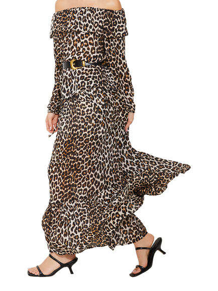 SUNCOO Fado Leopard Print Maxi Skirt, Brown/Multi - view 2, Brown Multi