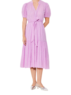 SUNCOO Carla Organic Cotton Belted Midi Dress, Lilac, Lilac
