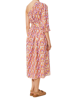 SUNCOO Cool Abstract Print Asymmetric Belted Midi Dress, Multi - view 2, Multi