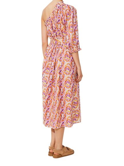 SUNCOO Cool Abstract Print Asymmetric Belted Midi Dress, Multi - view 2, Multi