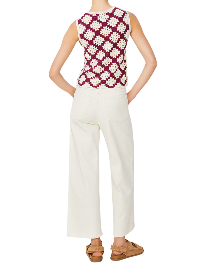 Product image 2 of 3, which shows SUNCOO Perida Sleeveless Crochet Knit, Purple/White, XS