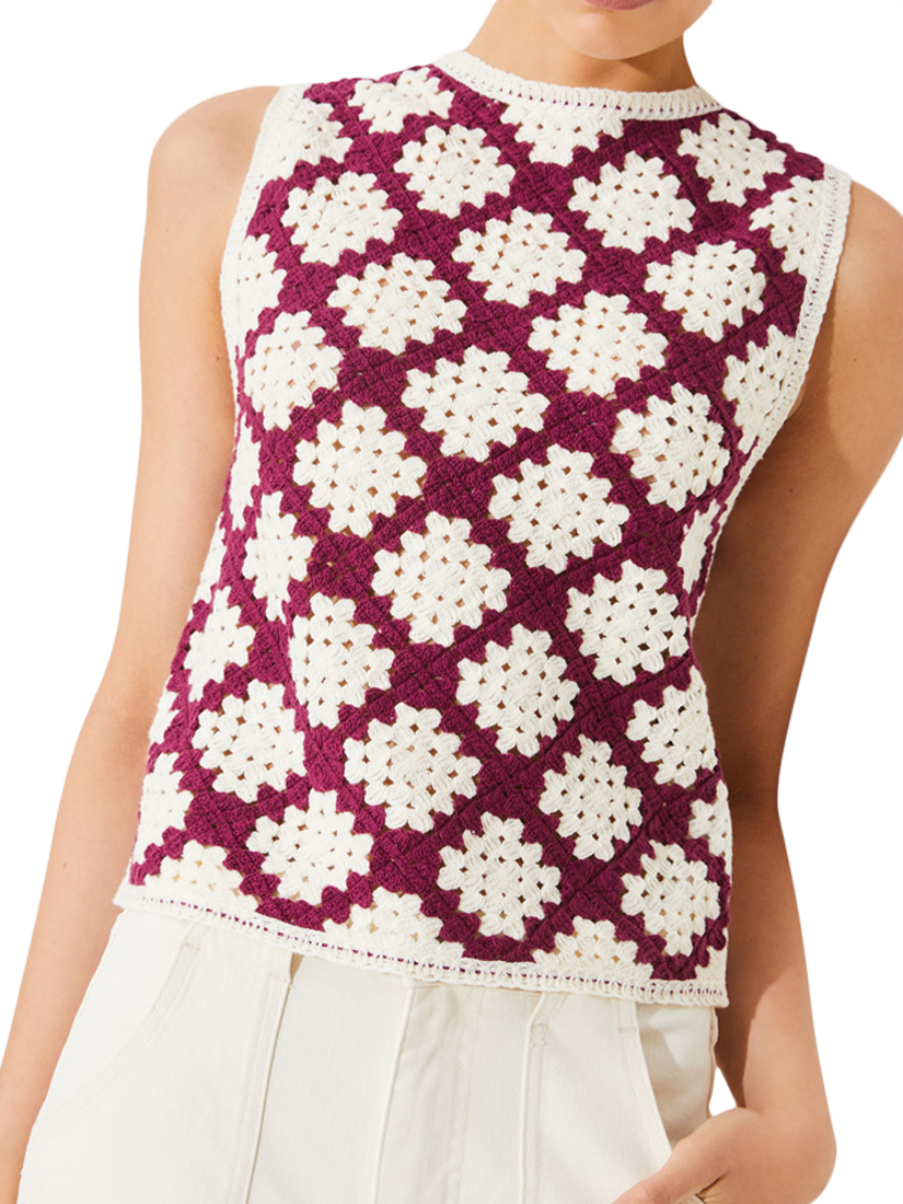 Product image 3 of 3, which shows SUNCOO Perida Sleeveless Crochet Knit, Purple/White, XS