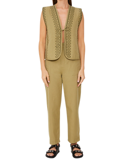 SUNCOO Diamond Sleeveless Padded Cotton Blend Jacket, Khaki, Khaki