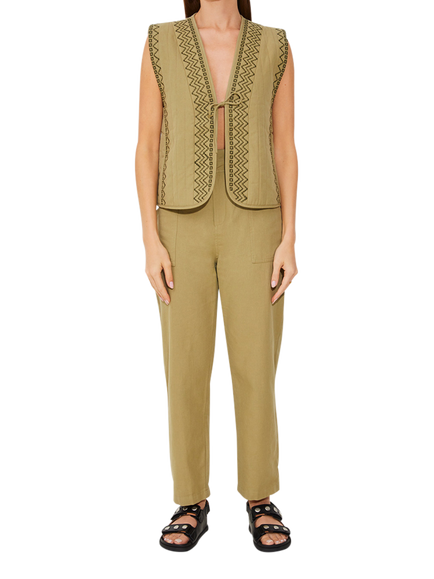 SUNCOO Diamond Sleeveless Padded Cotton Blend Jacket, Khaki, Khaki