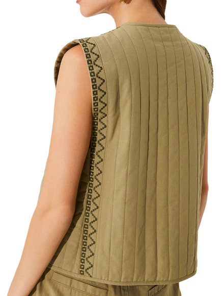 SUNCOO Diamond Sleeveless Padded Cotton Blend Jacket, Khaki - view 2, Khaki