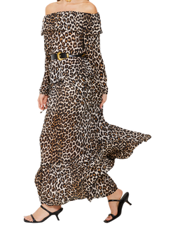 SUNCOO Lola Leopard Print Bardot Top, Brown/Multi - view 2, Brown Multi