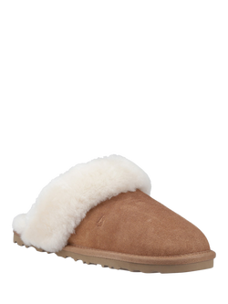 Hush Puppies Samantha Suede Sheepskin Collar Mule Slippers - view 2, Tan