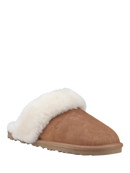Hush Puppies Samantha Suede Sheepskin Collar Mule Slippers - view 2, Tan