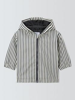 John Lewis Baby Stripe Water Resistant Rain Mac Jacket, Grey/White Stripe, Grey/White Stripe