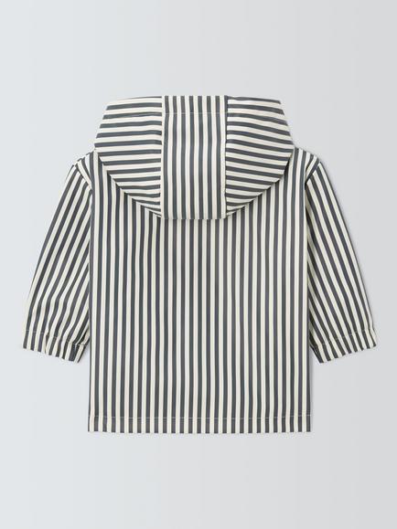 John Lewis Baby Stripe Water Resistant Rain Mac Jacket, Grey/White Stripe - view 2, Grey/White Stripe