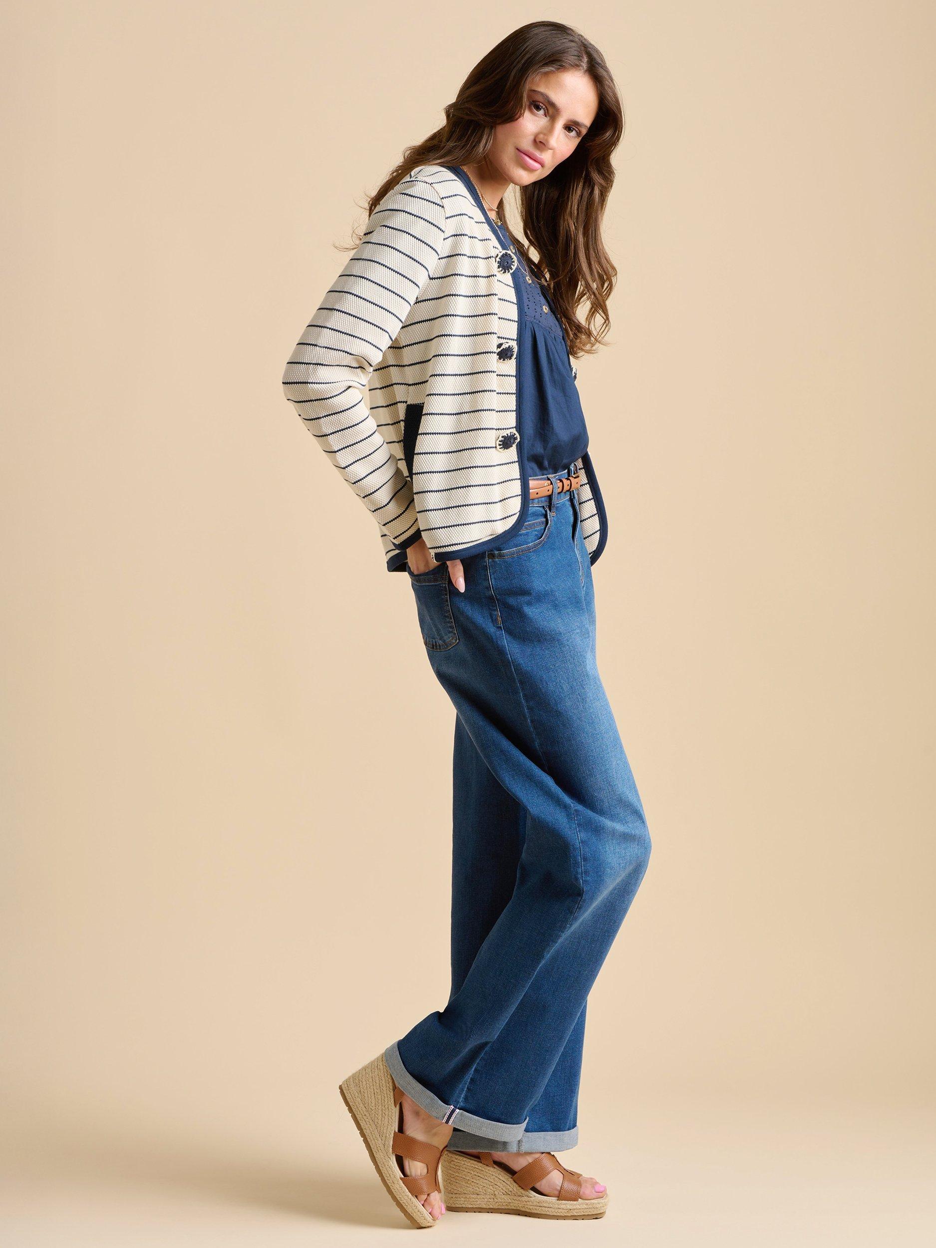 Product image 1 of 5, which shows Brakeburn Breton Stripe Sweat Jacket, Cream, 8