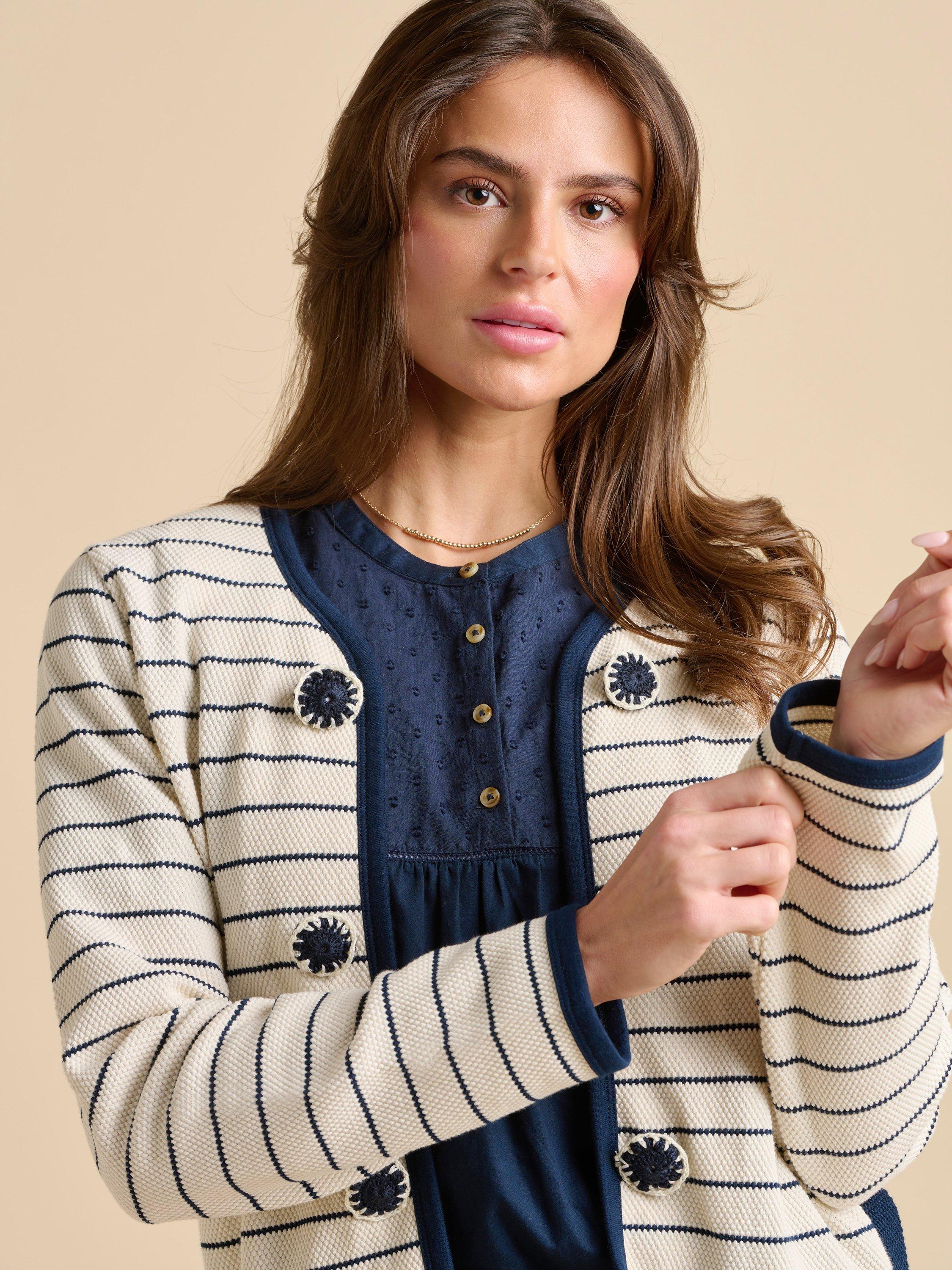 Product image 3 of 5, which shows Brakeburn Breton Stripe Sweat Jacket, Cream, 8