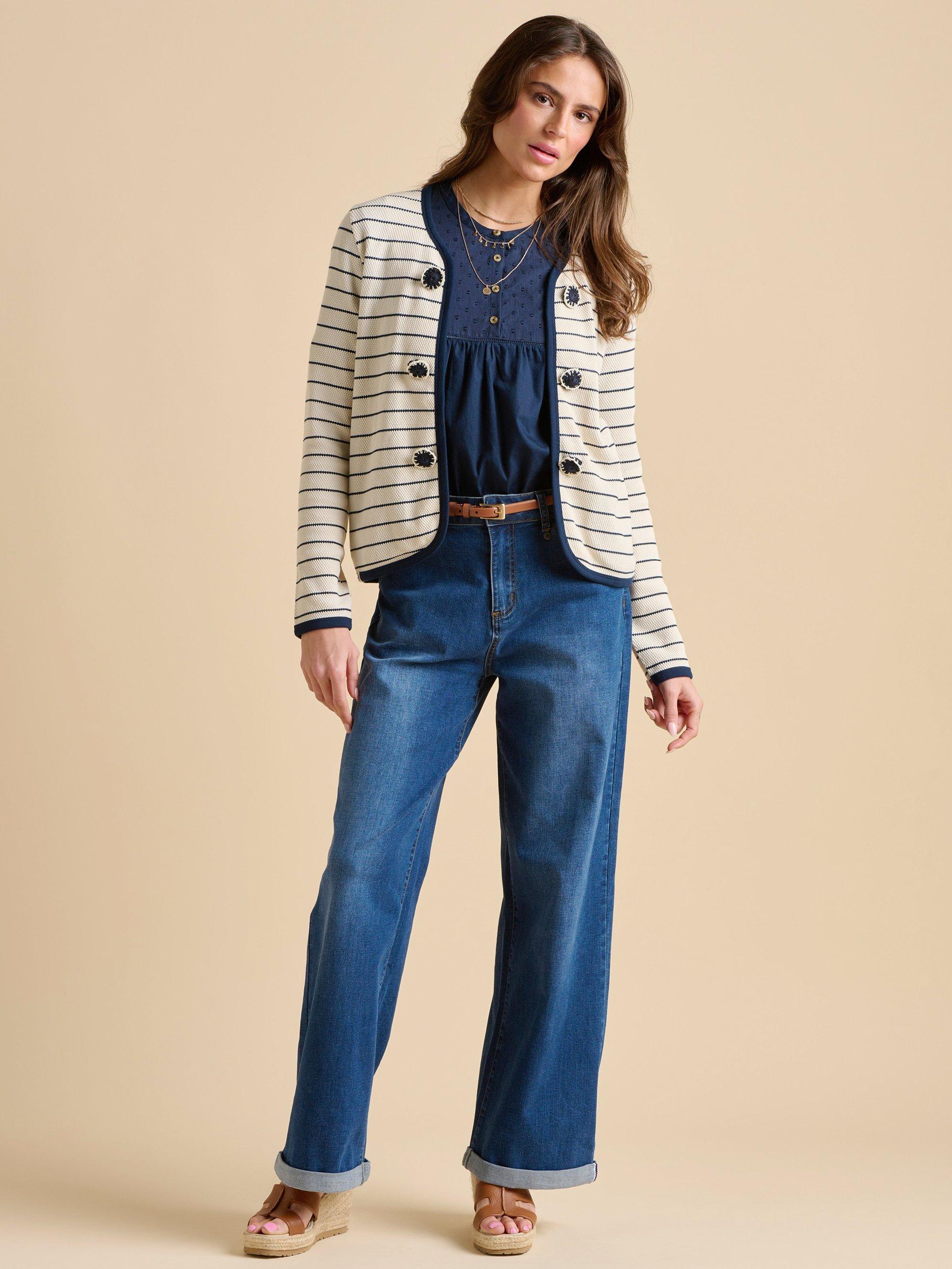 Product image 4 of 5, which shows Brakeburn Breton Stripe Sweat Jacket, Cream, 8