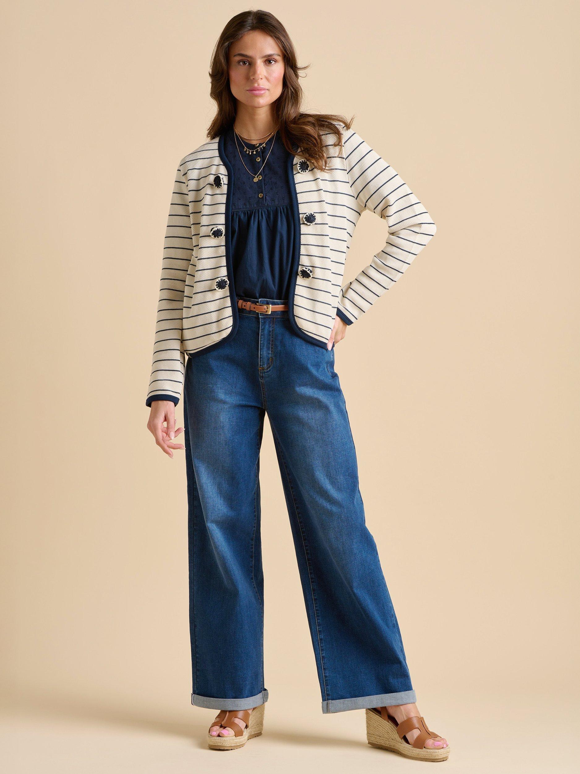 Product image 5 of 5, which shows Brakeburn Breton Stripe Sweat Jacket, Cream, 8