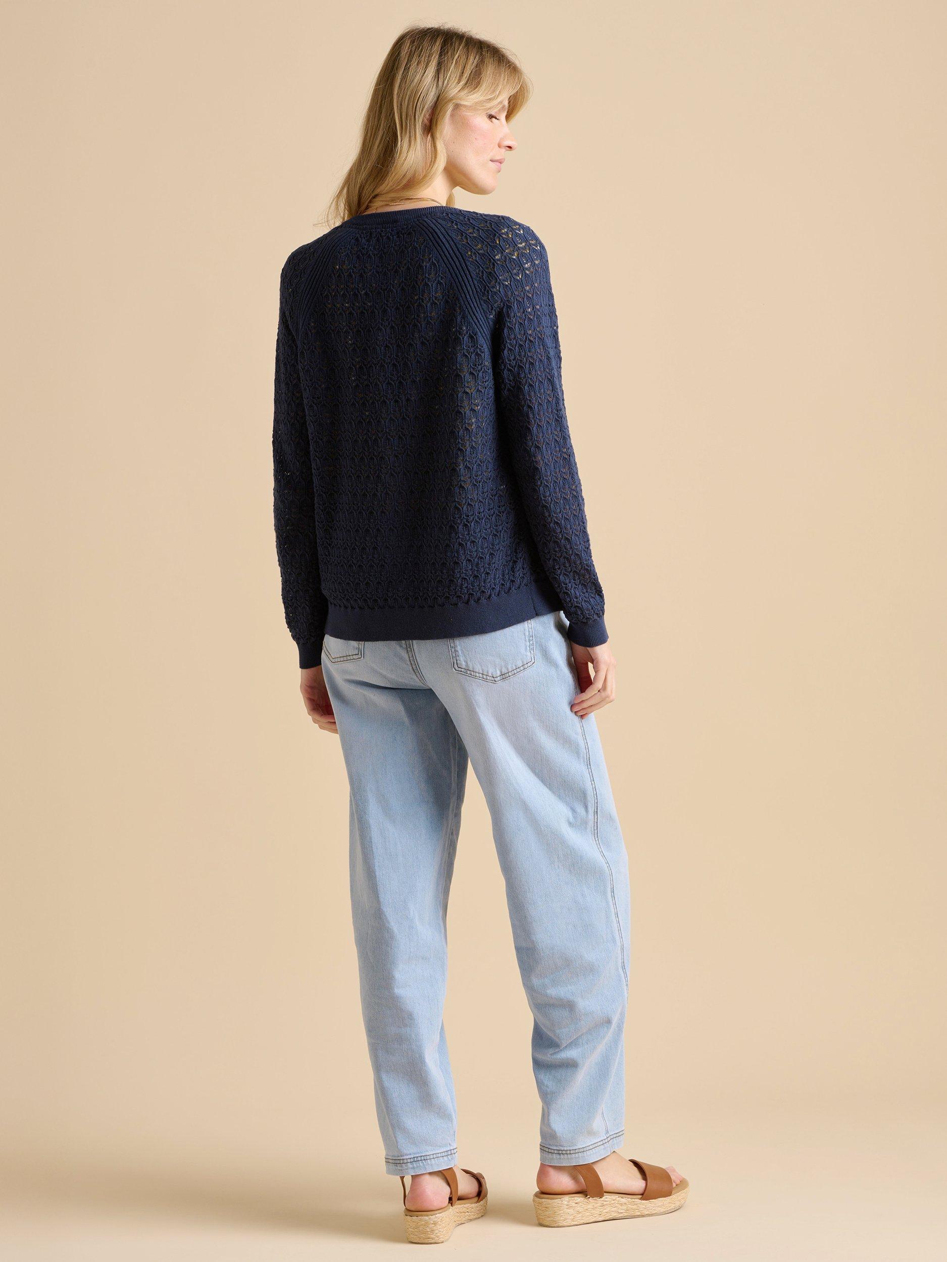 Product image 2 of 5, which shows Brakeburn Pointelle Cardigan, Navy, 8