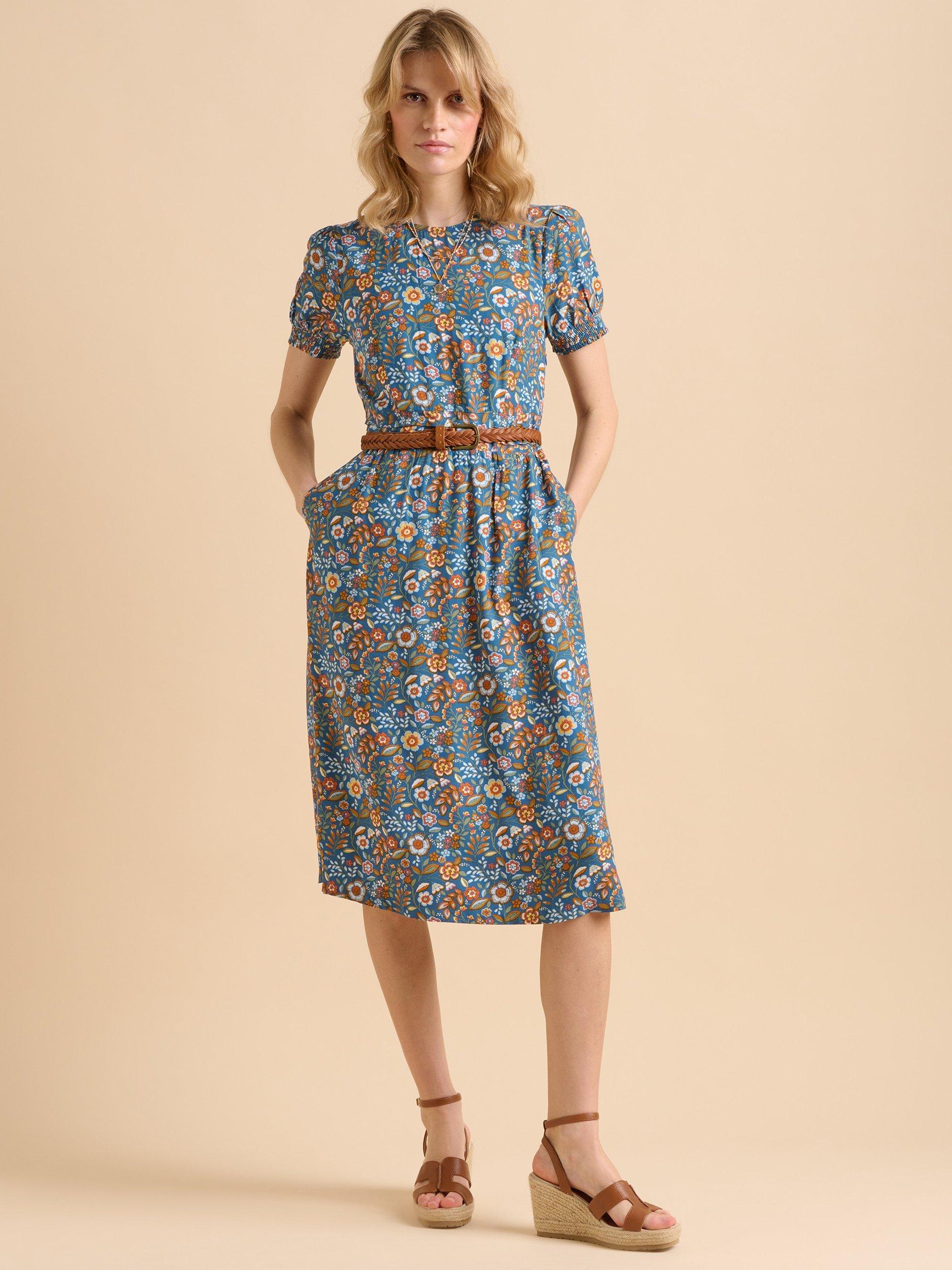 Product image 1 of 6, which shows Brakeburn Secret Garden Midi Dress, Navy, 8