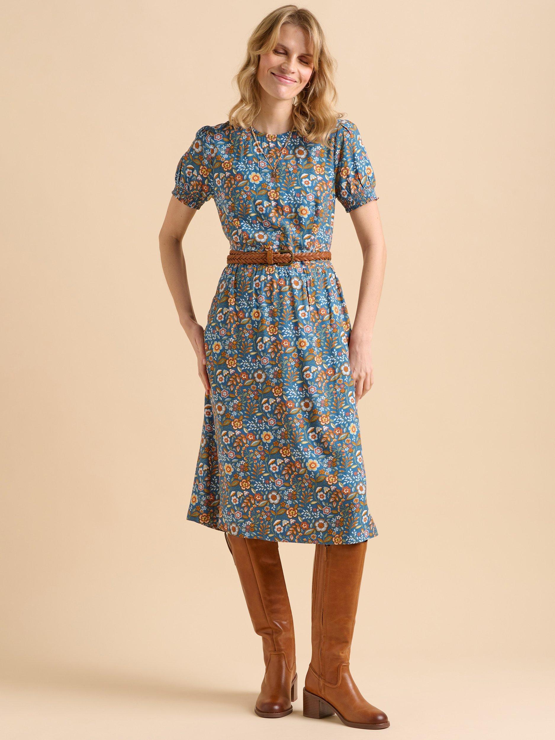 Product image 5 of 6, which shows Brakeburn Secret Garden Midi Dress, Navy, 8