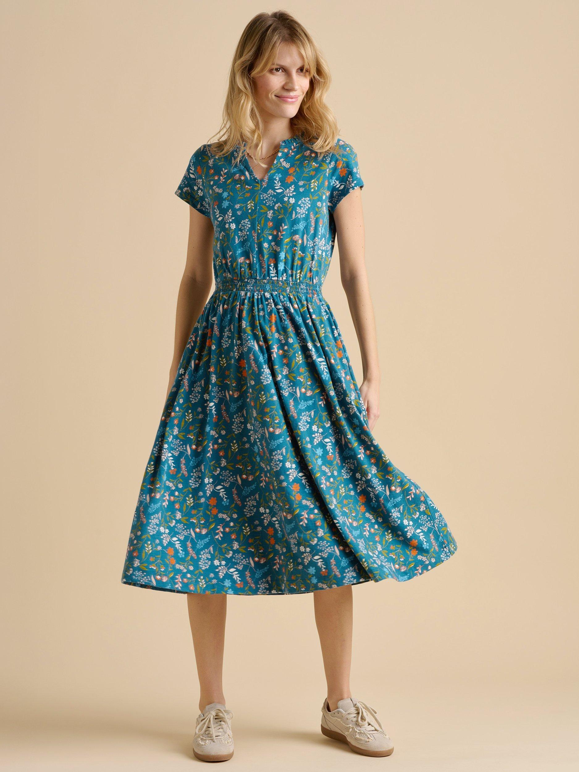 Product image 1 of 5, which shows Brakeburn Shoreline Meadow Midi Dress, Teal, 8