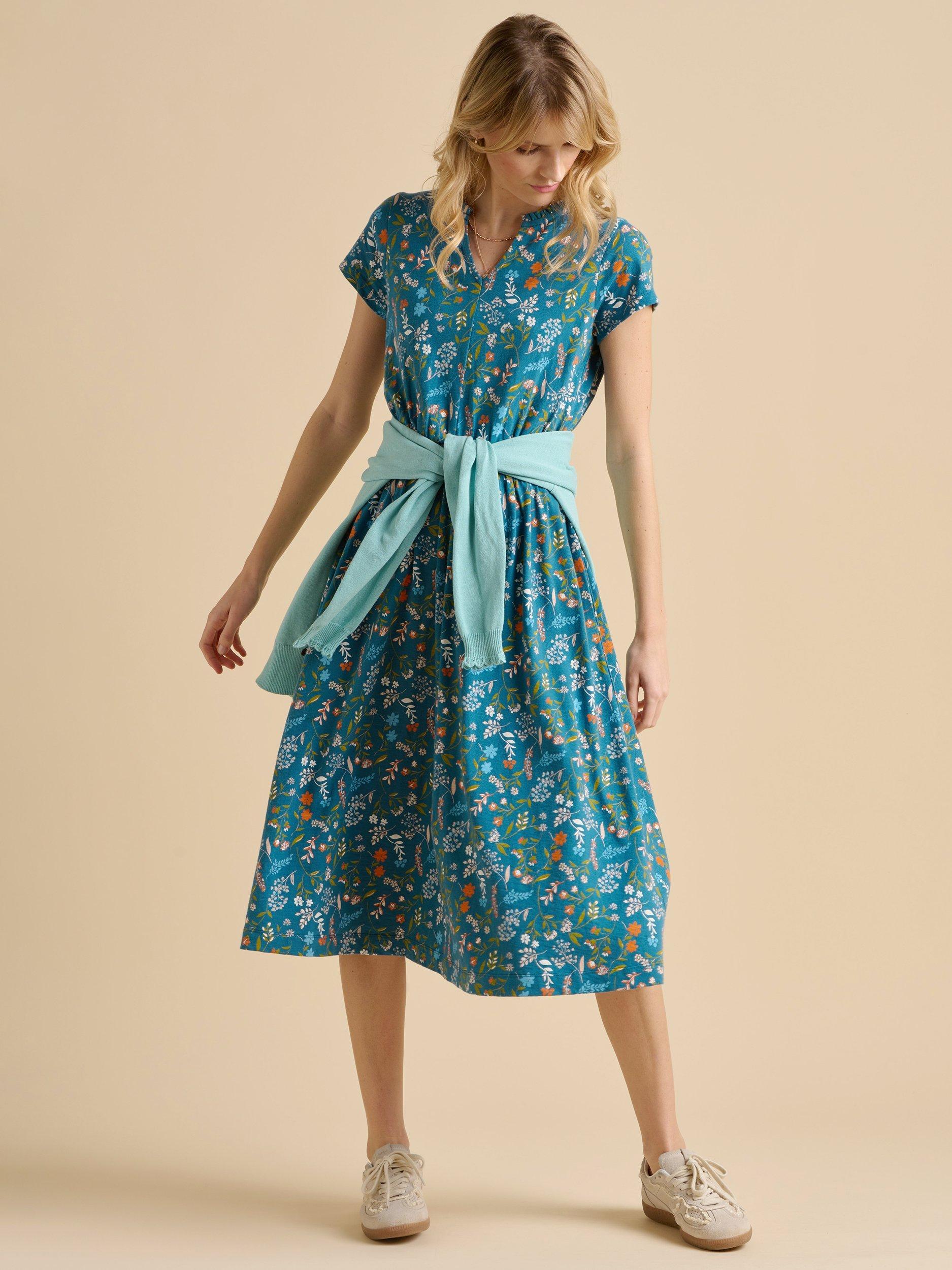 Product image 3 of 5, which shows Brakeburn Shoreline Meadow Midi Dress, Teal, 8
