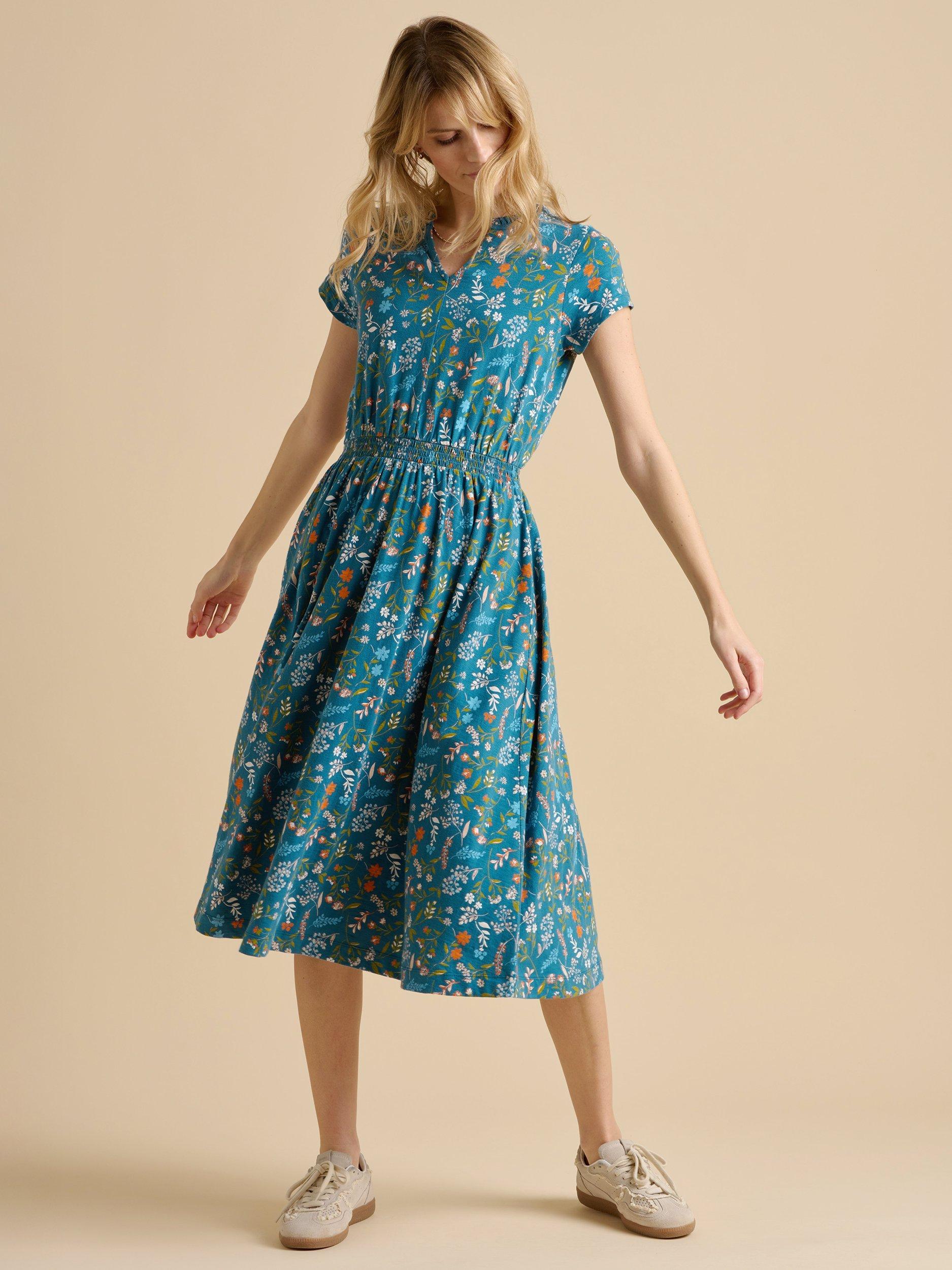 Product image 4 of 5, which shows Brakeburn Shoreline Meadow Midi Dress, Teal, 8