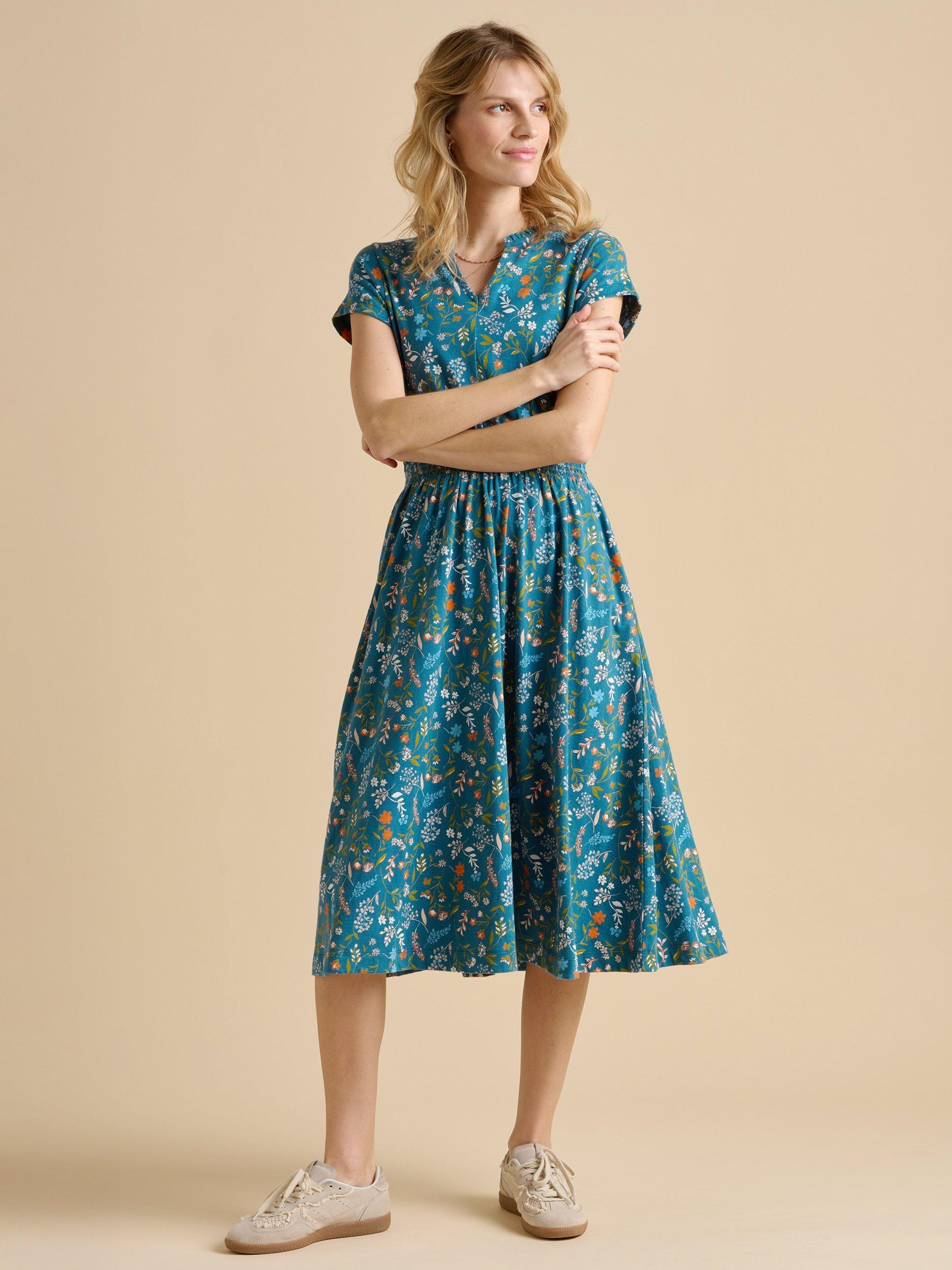 Product image 5 of 5, which shows Brakeburn Shoreline Meadow Midi Dress, Teal, 8