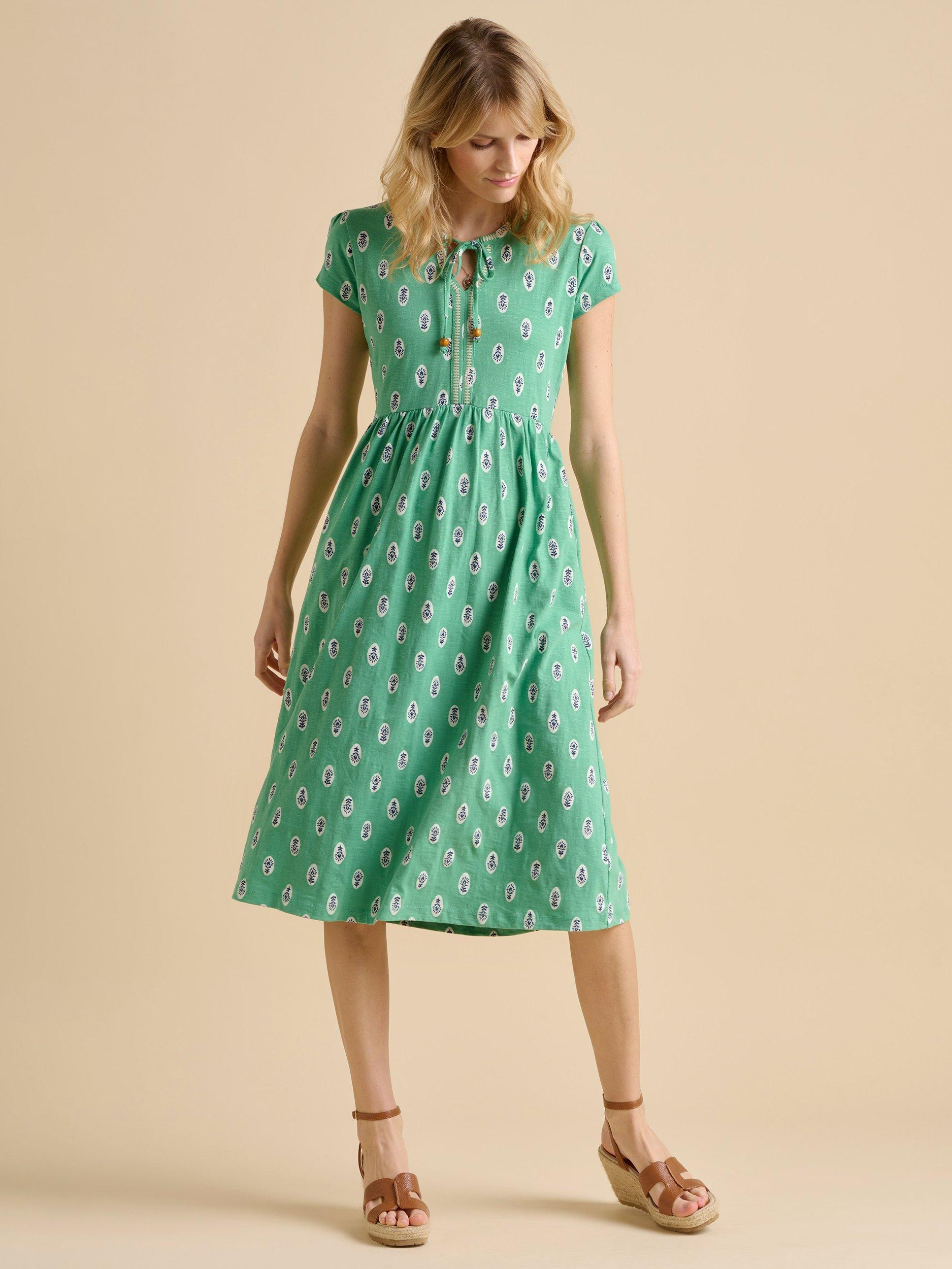 Product image 2 of 6, which shows Brakeburn Woodblock Floral Dress, Green, 8