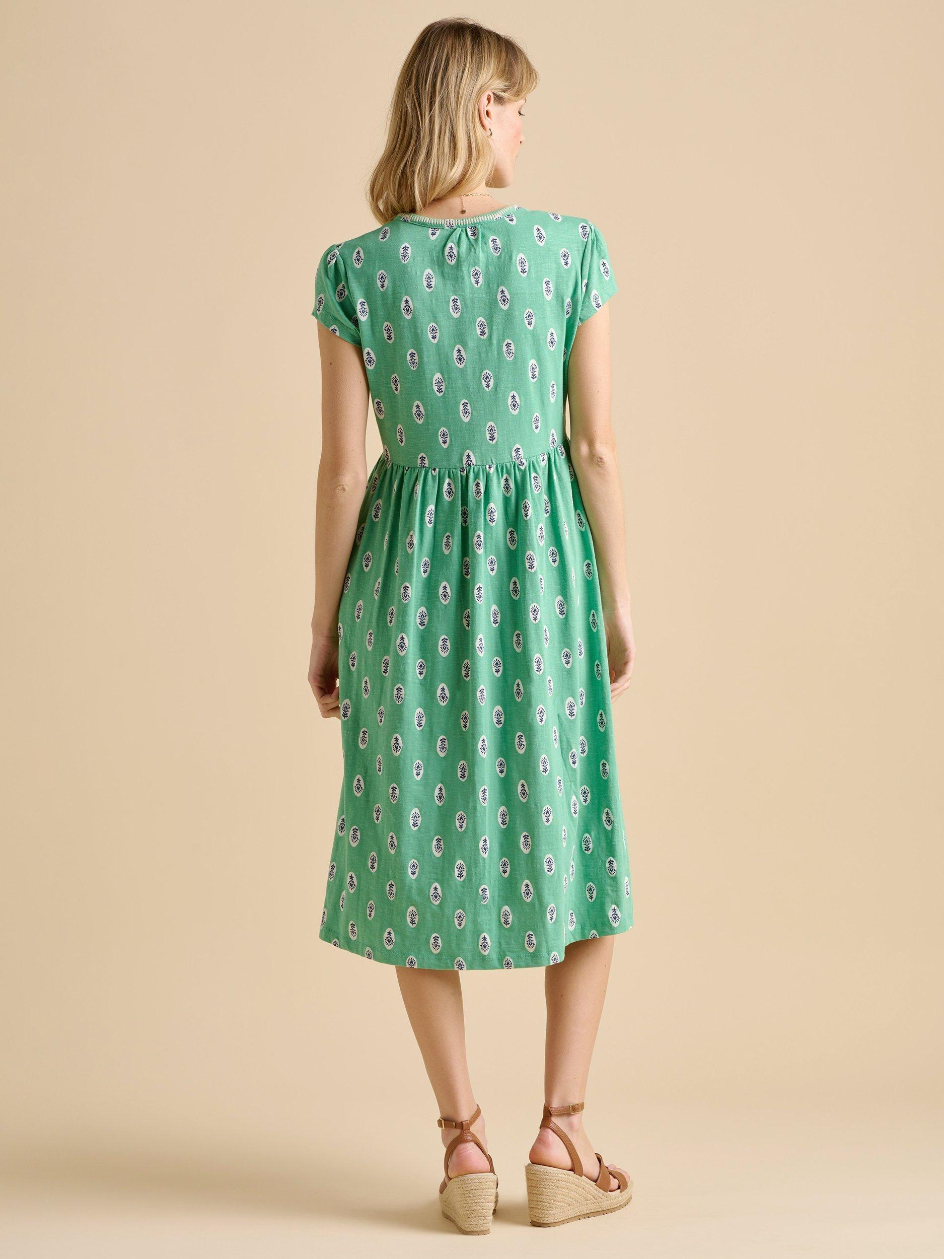Product image 3 of 6, which shows Brakeburn Woodblock Floral Dress, Green, 8