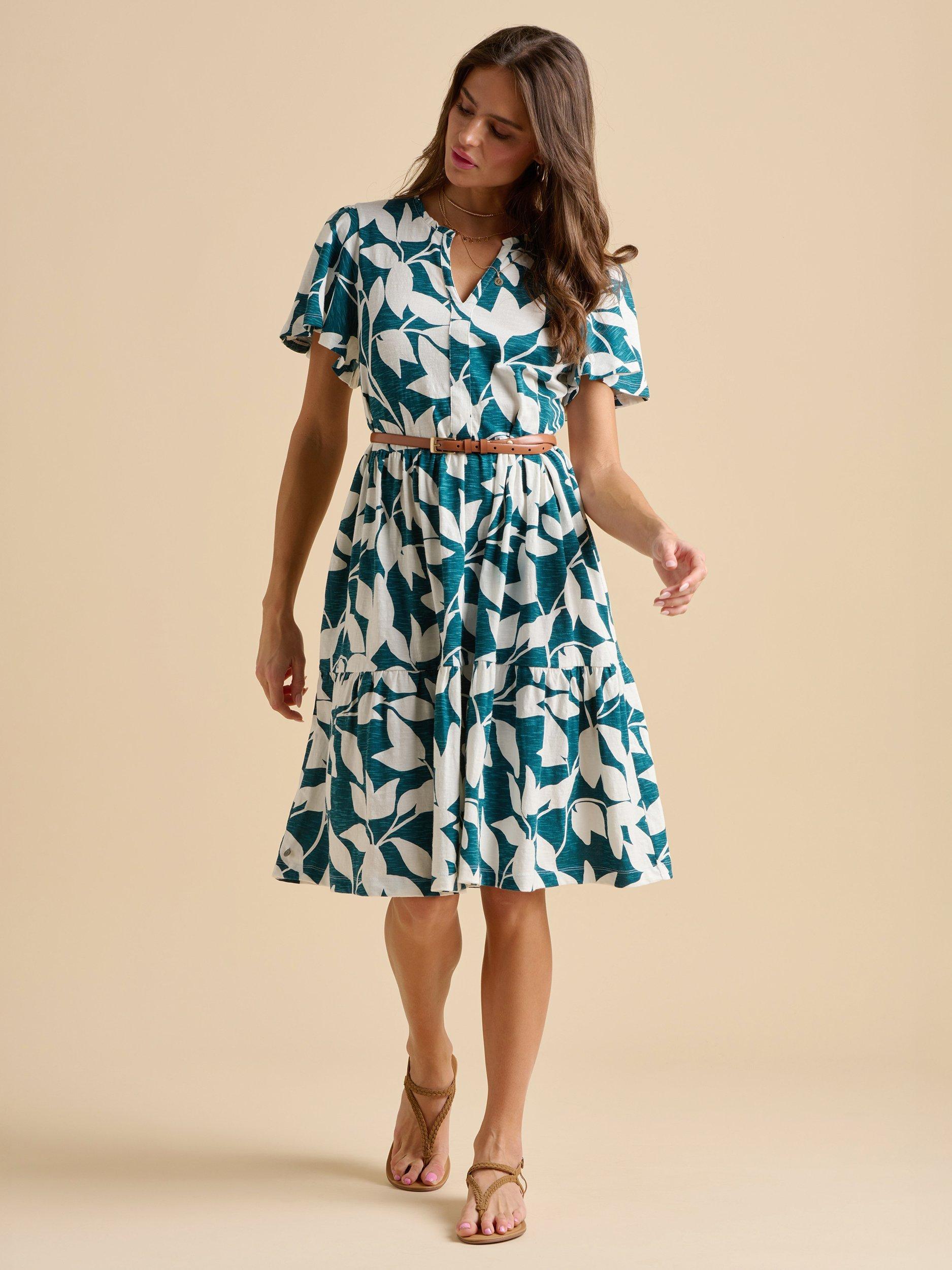 Product image 1 of 5, which shows Brakeburn Woodland Leaves Dress, Teal, 8