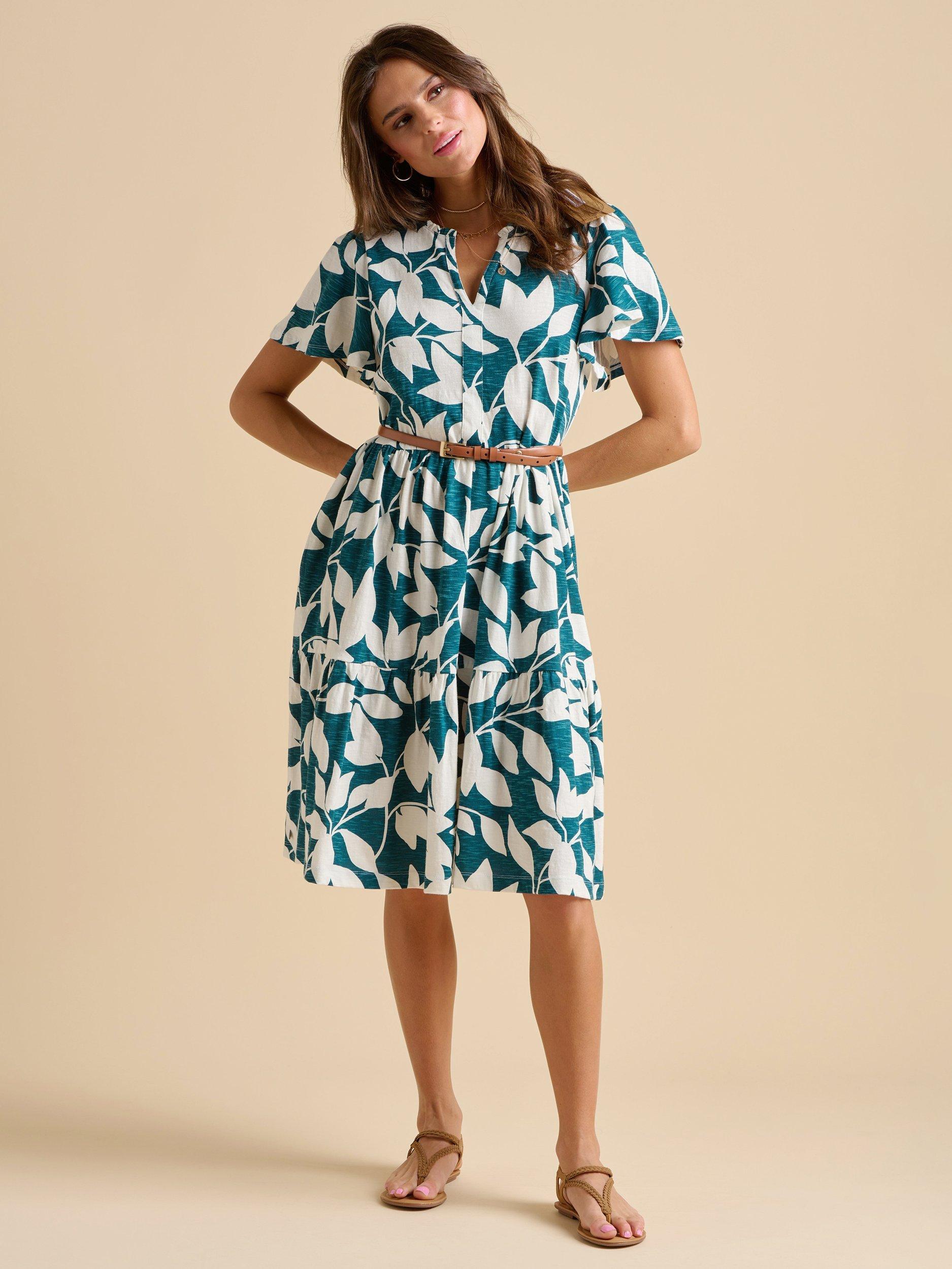 Product image 3 of 5, which shows Brakeburn Woodland Leaves Dress, Teal, 8